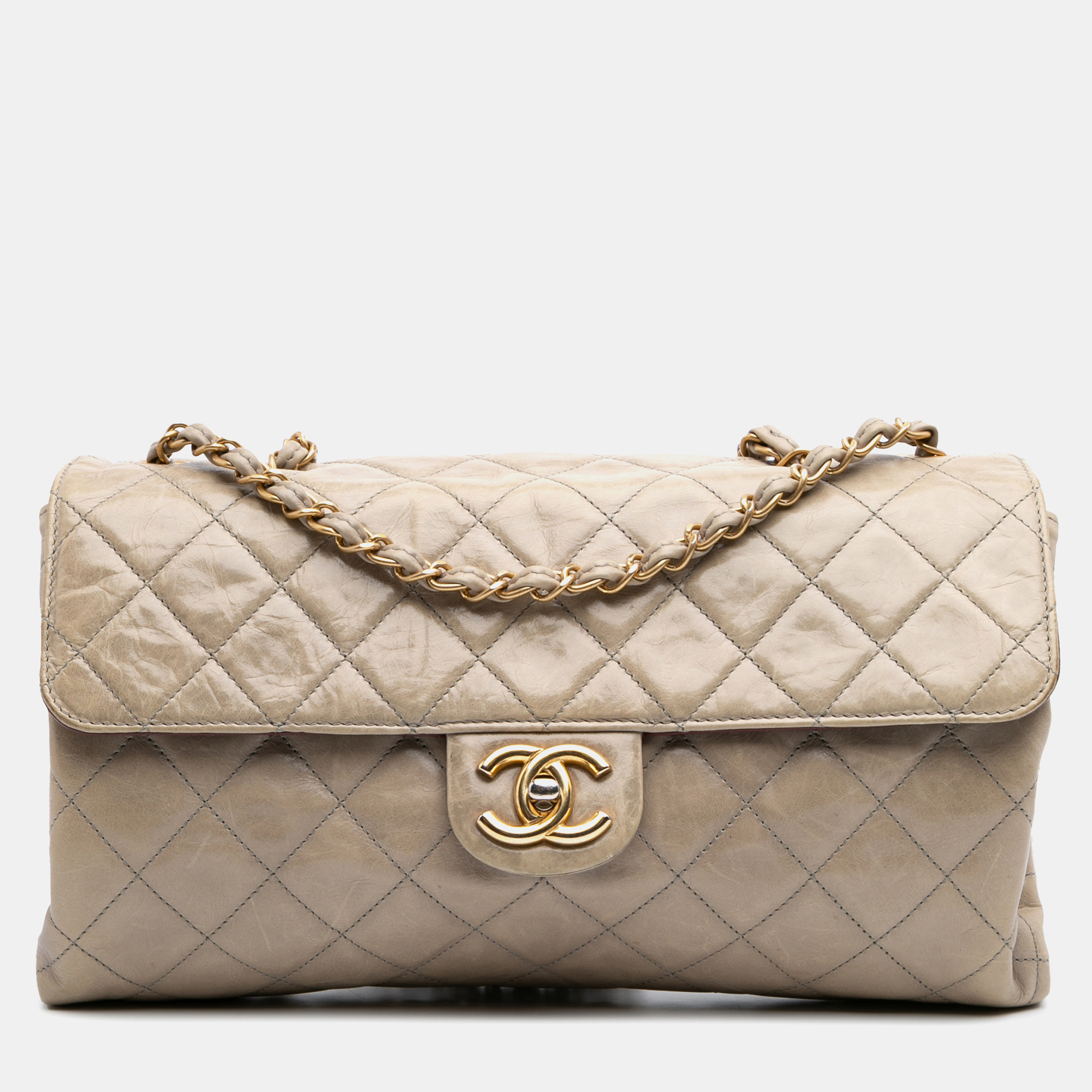 

Chanel Beige Jumbo CC Quilted Calfskin Straight Flap