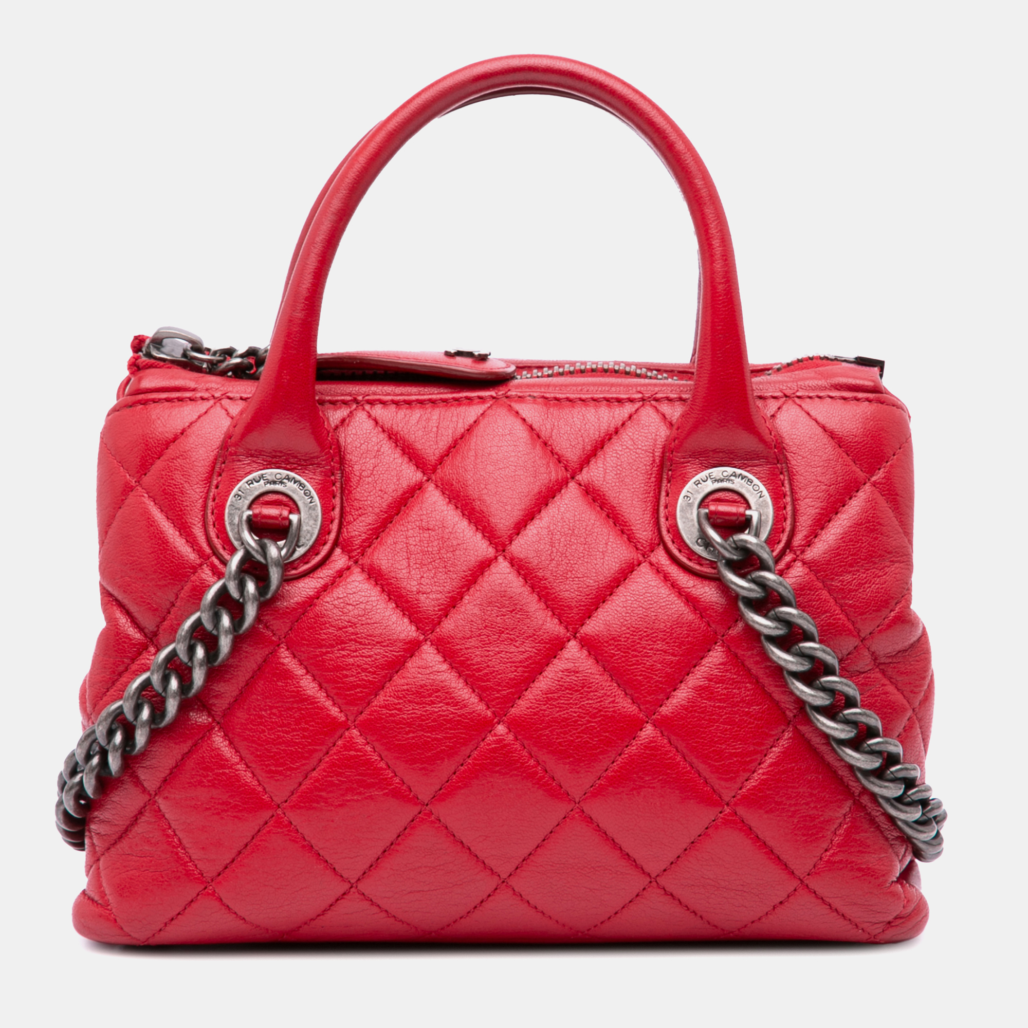 

Chanel Red Small Quilted Shiny Sheepskin Boy Chained Tote