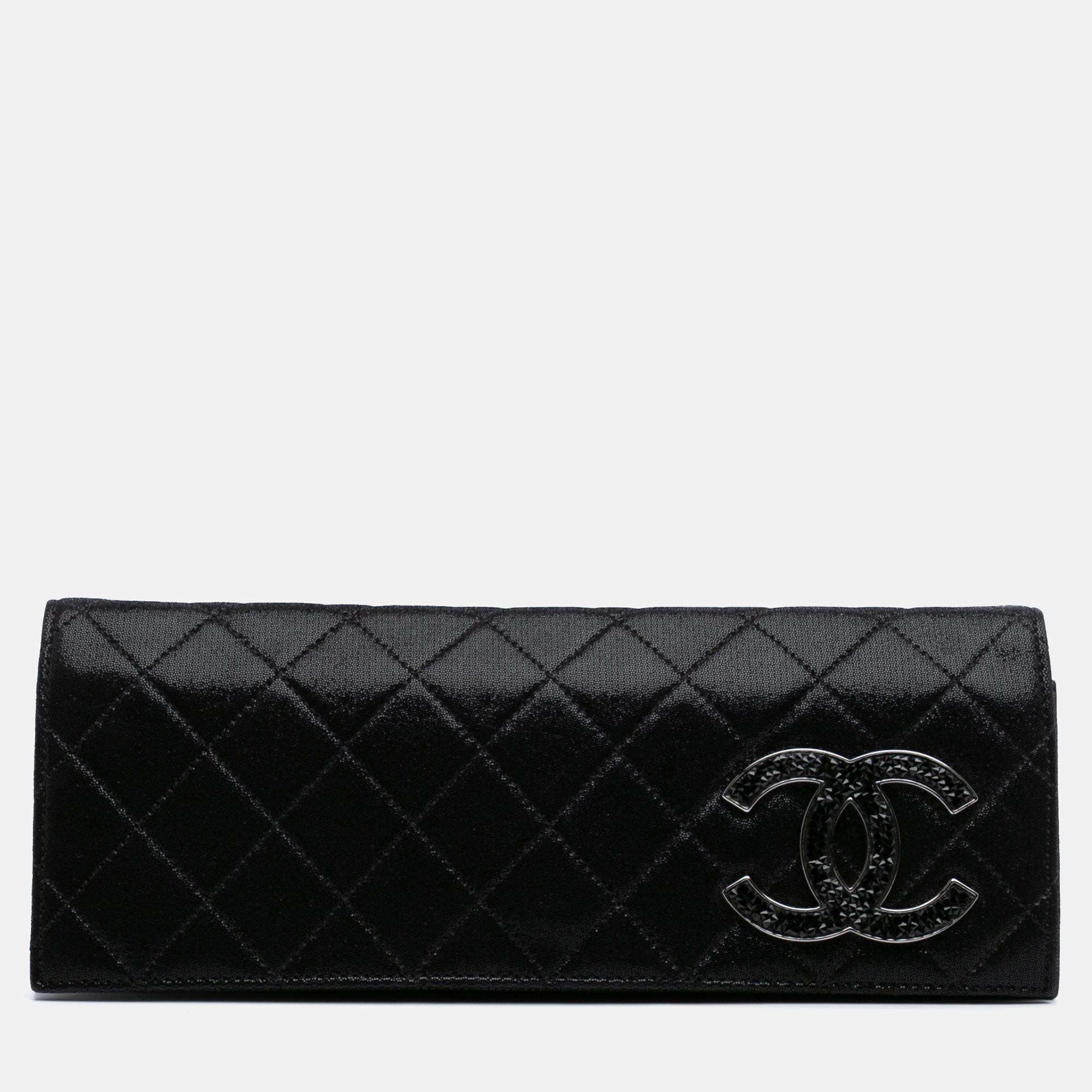 

Chanel Black Quilted Iridescent Suede Crystal CC Clutch