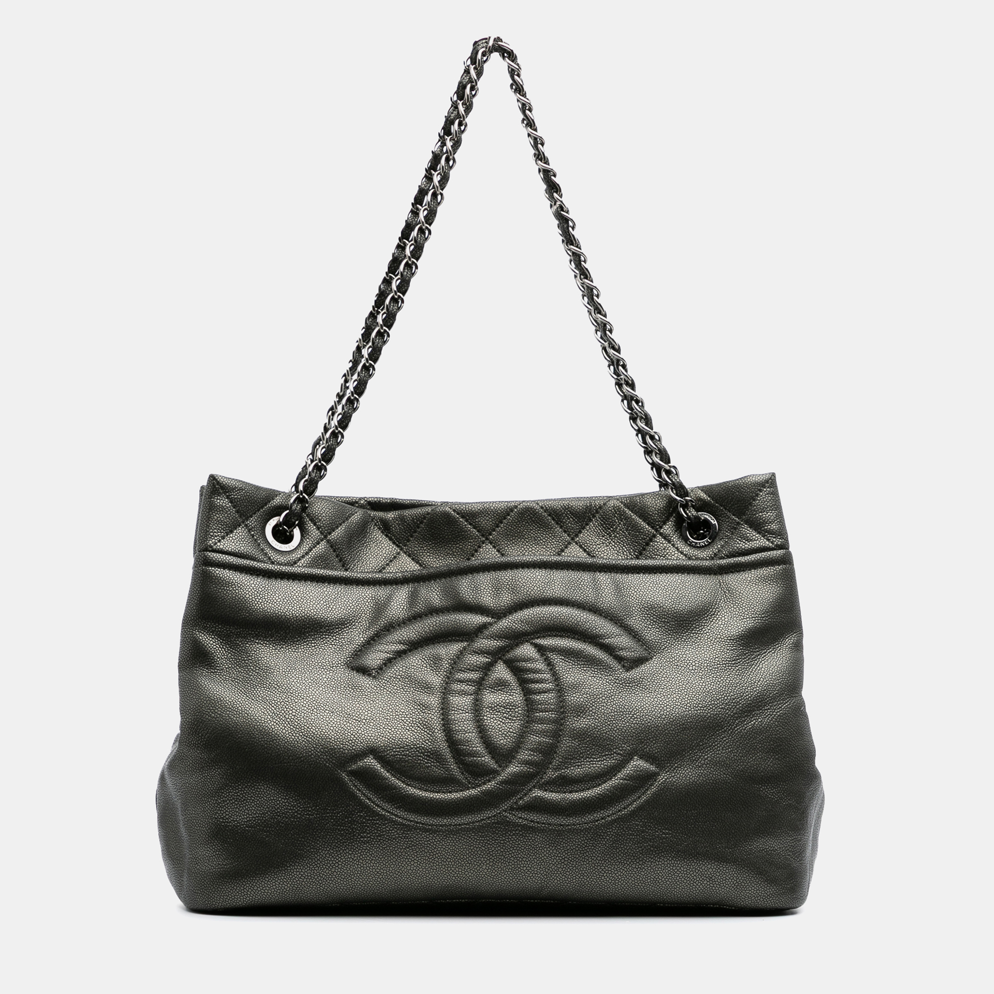 

Chanel Grey CC Metallic Caviar Soft Tote