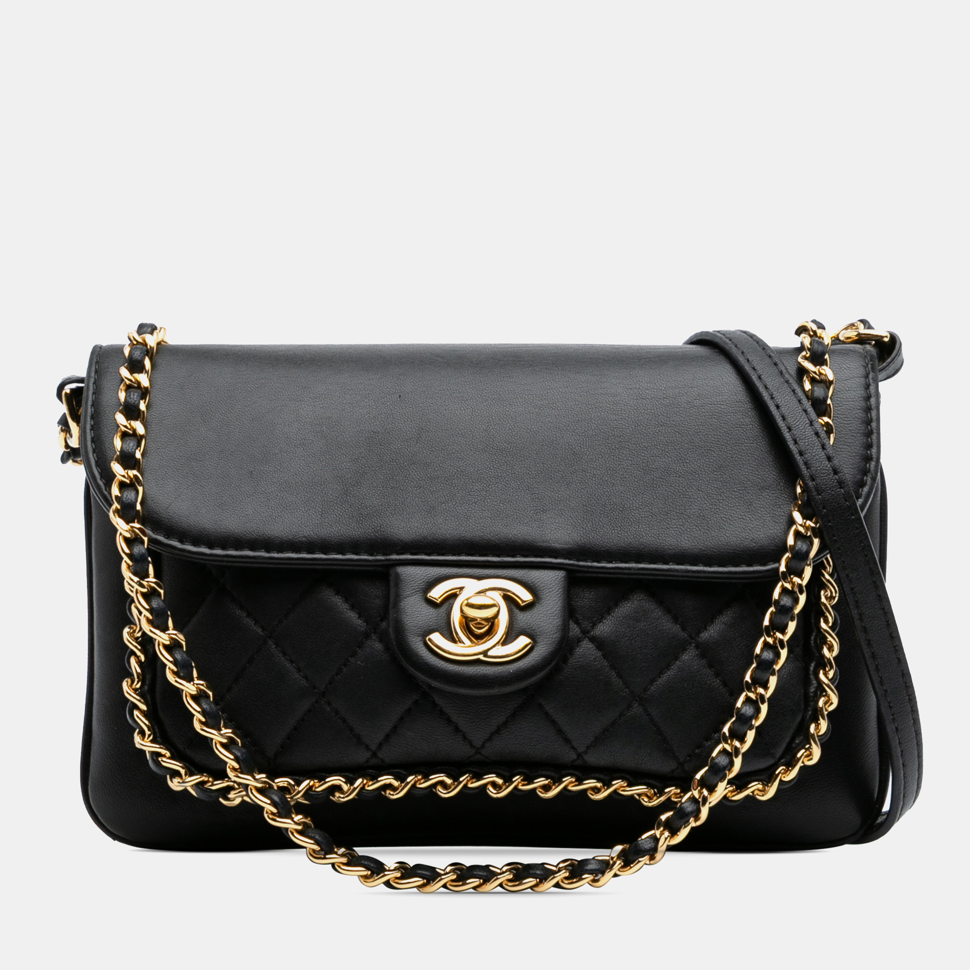 

Chanel Black Small Quilted Lambskin CC Unchained Flap