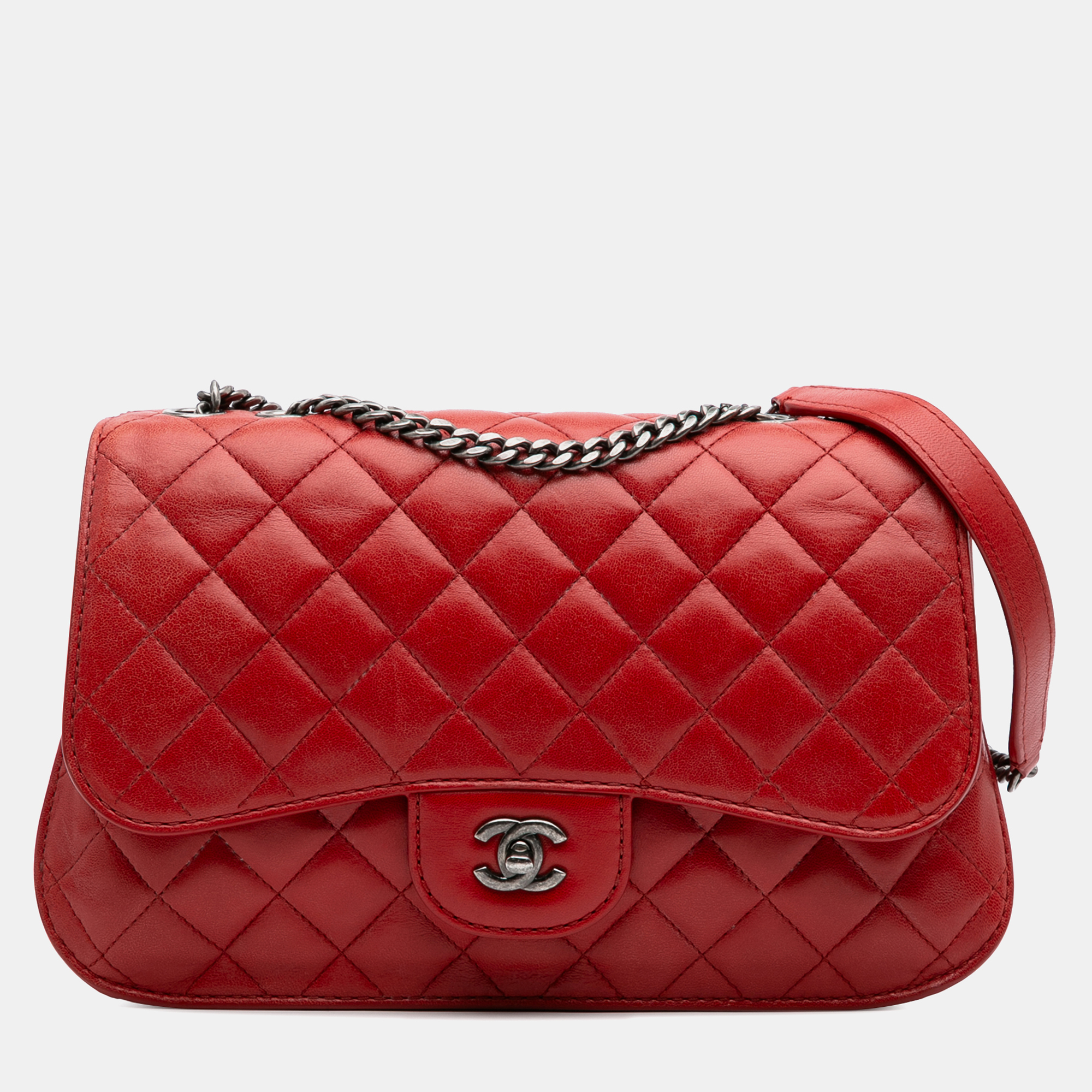 

Chanel Red Large Quilted Lambskin Natural CC Flap