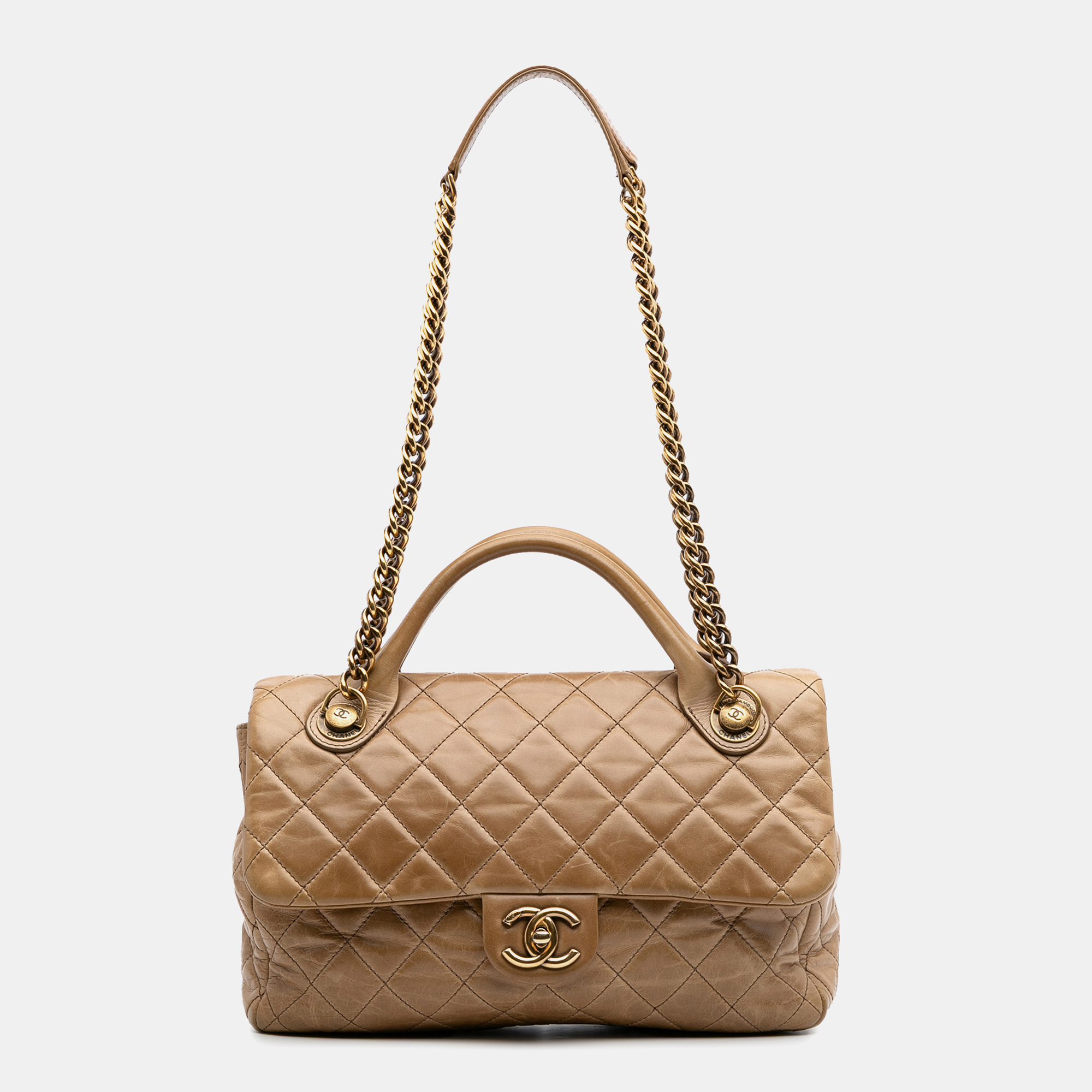 

Chanel Brown Medium Glazed Calfskin Castle Rock Top Handle Flap