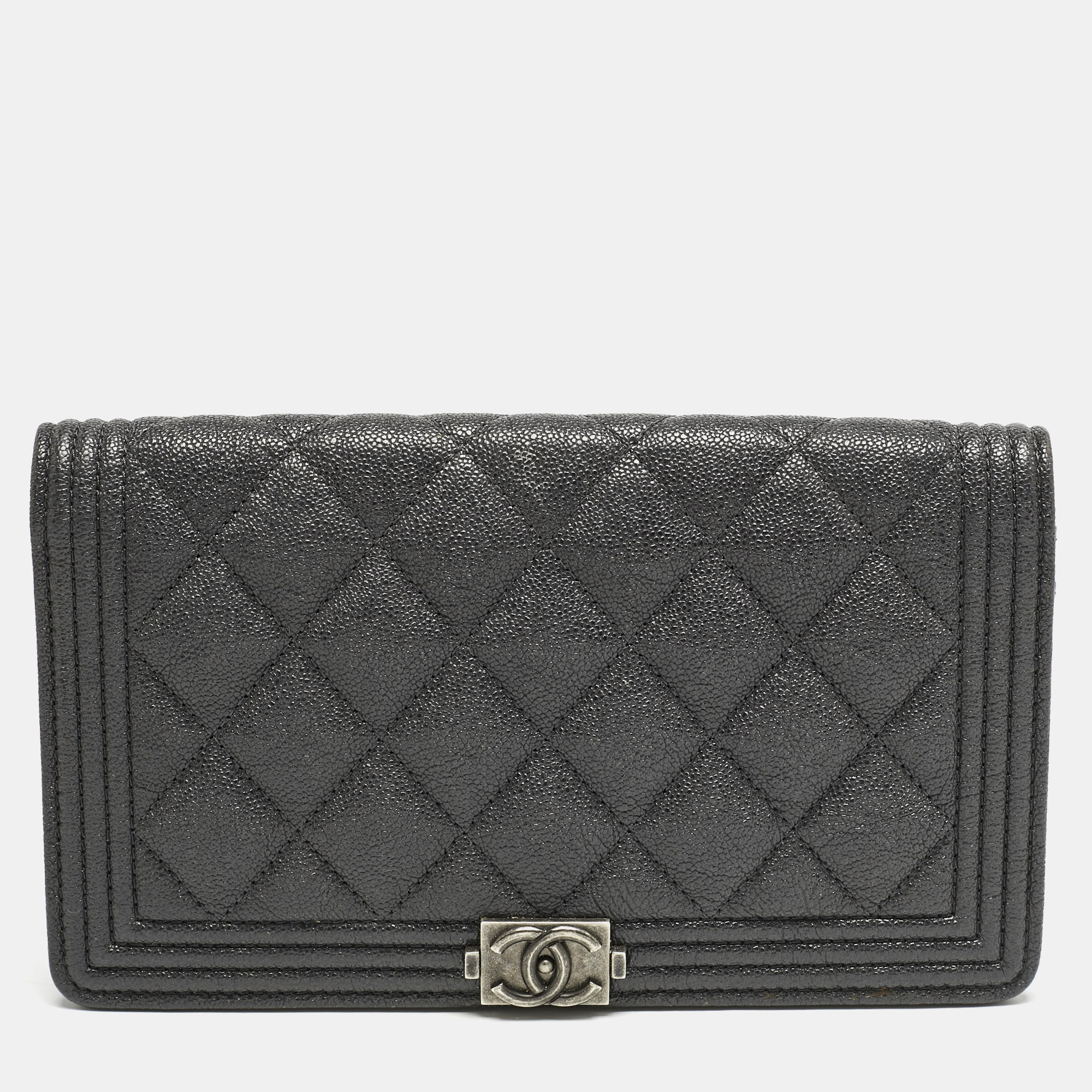 

Chanel Grey Caviar Leather Boy Bifold Long Wallet