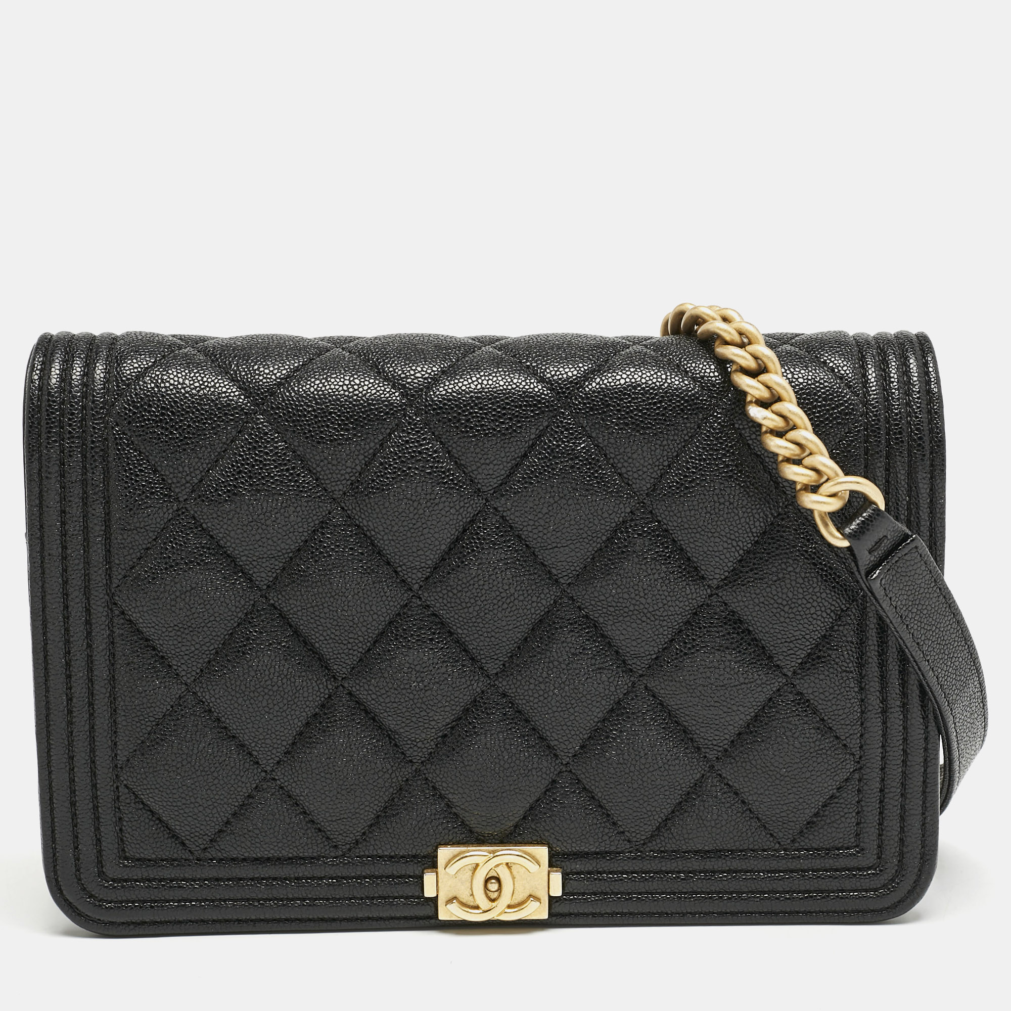 

Chanel Black Quilted Caviar Leather Boy Wallet On Chain