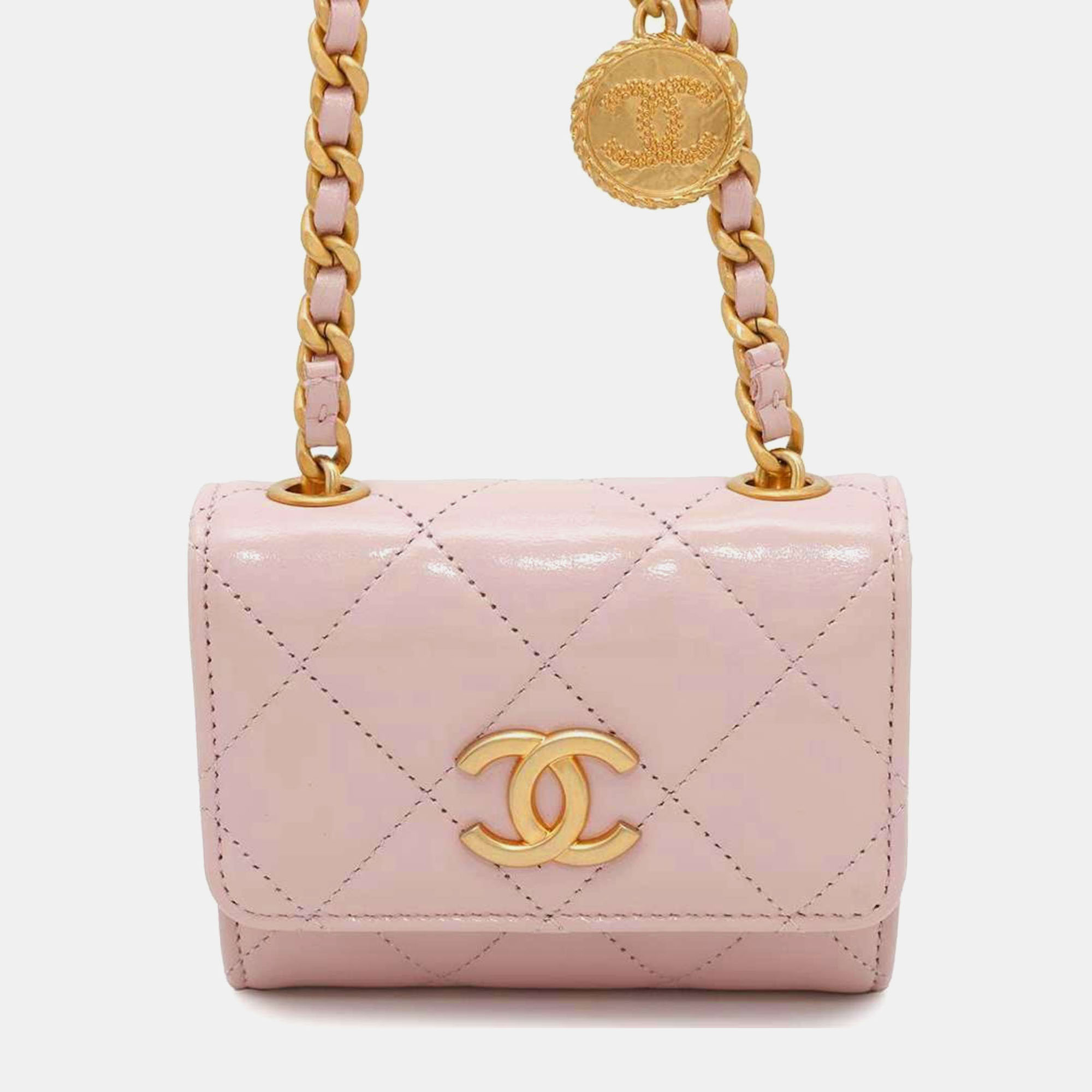 

Chanel Pink Matelasse Leather Coco Mark Chain Wallet