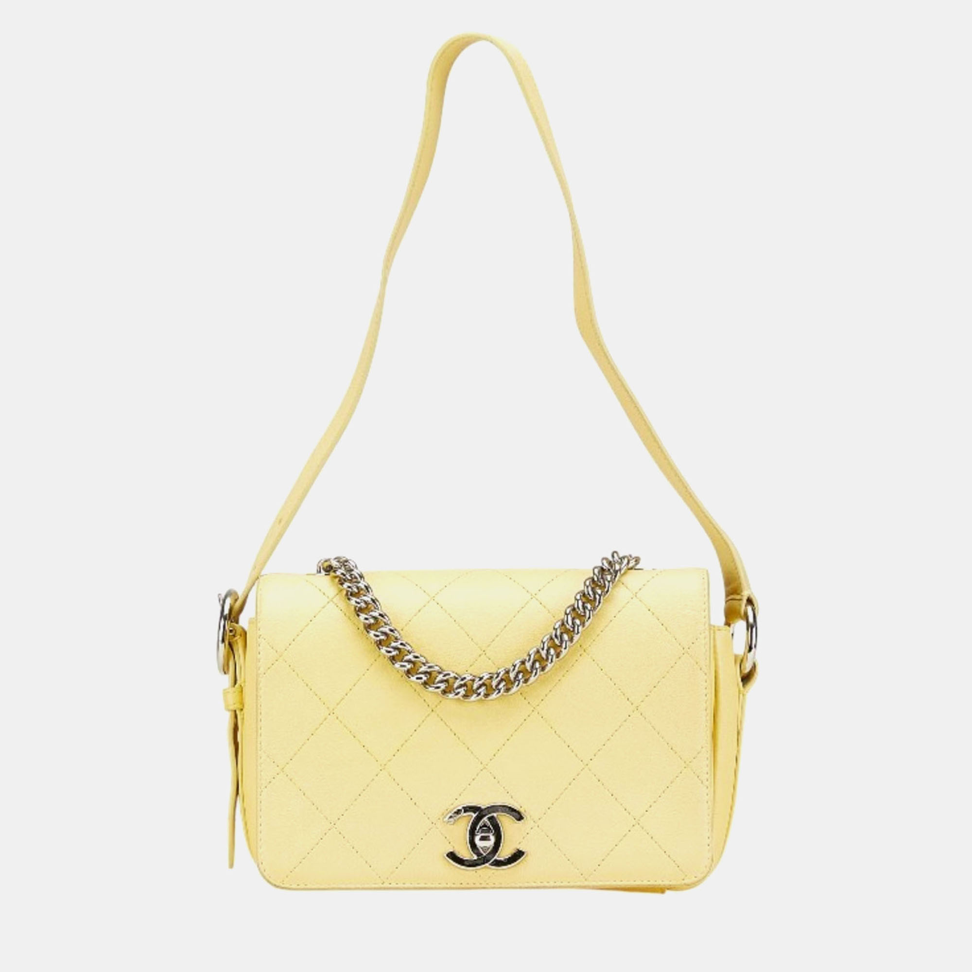 

Chanel Yellow Matelasse Leather Coco Mark Chain Shoulder Bag