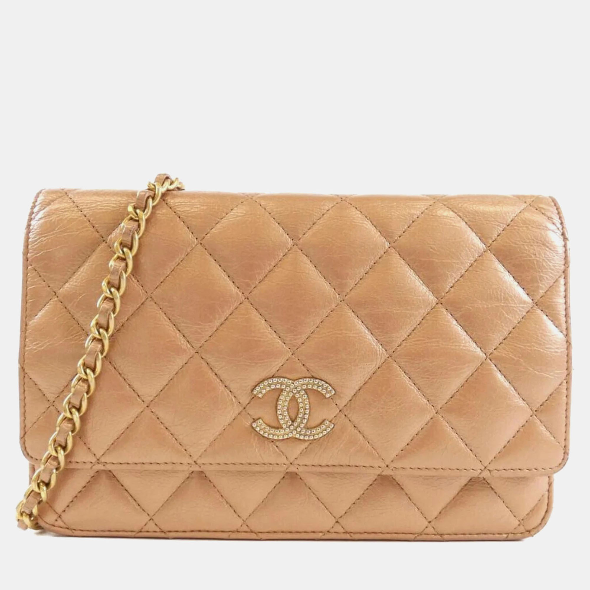 

Chanel Beige Quilted Leather CC Wallet On Chain