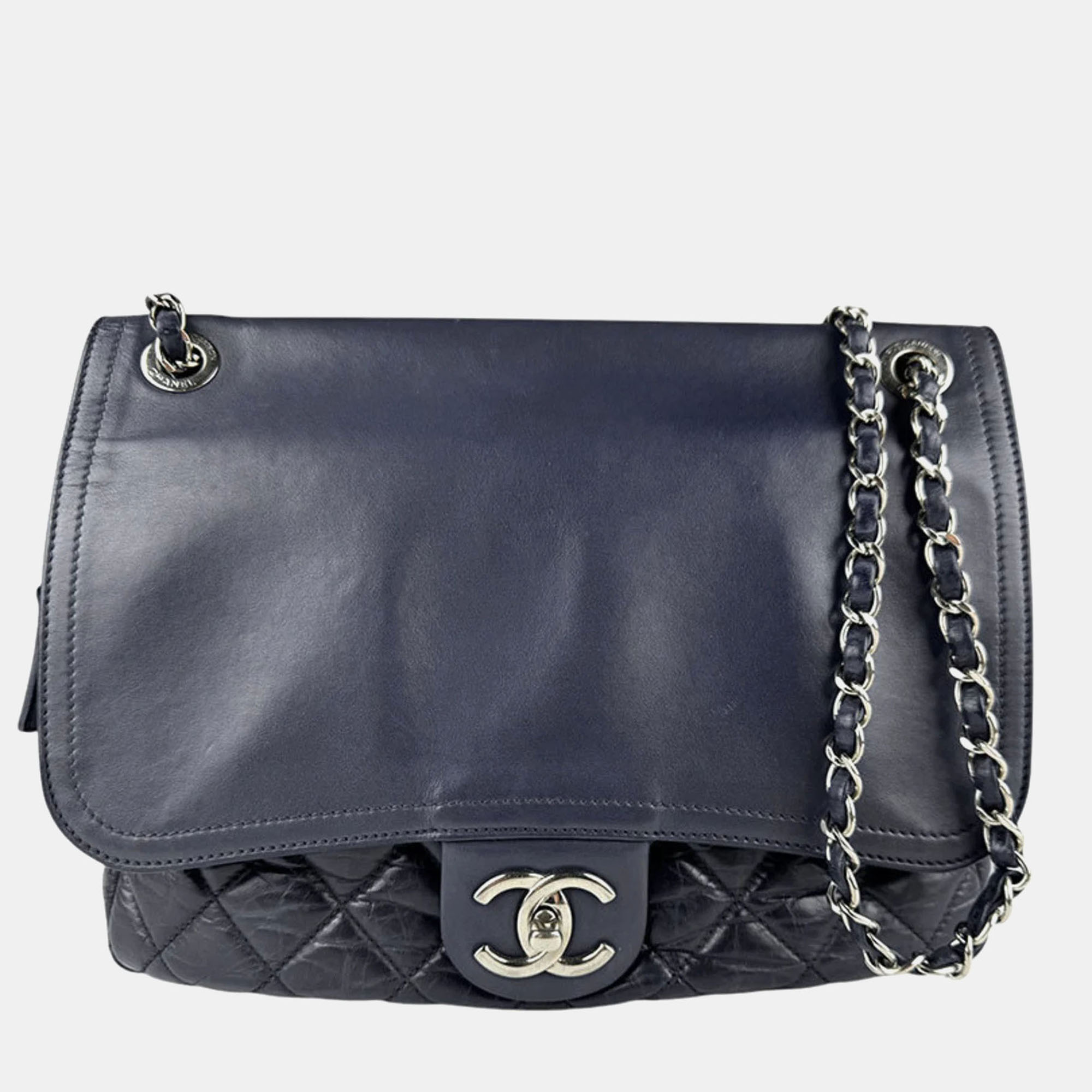 

Chanel Navy Blue Matelassé Leather Classic Shoulder Bag