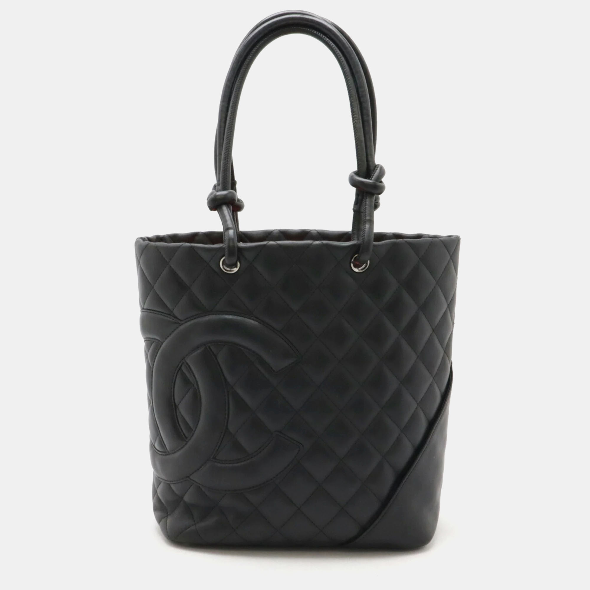 

Chanel Black Soft Calf Leather Cambon Line Medium Tote Bag