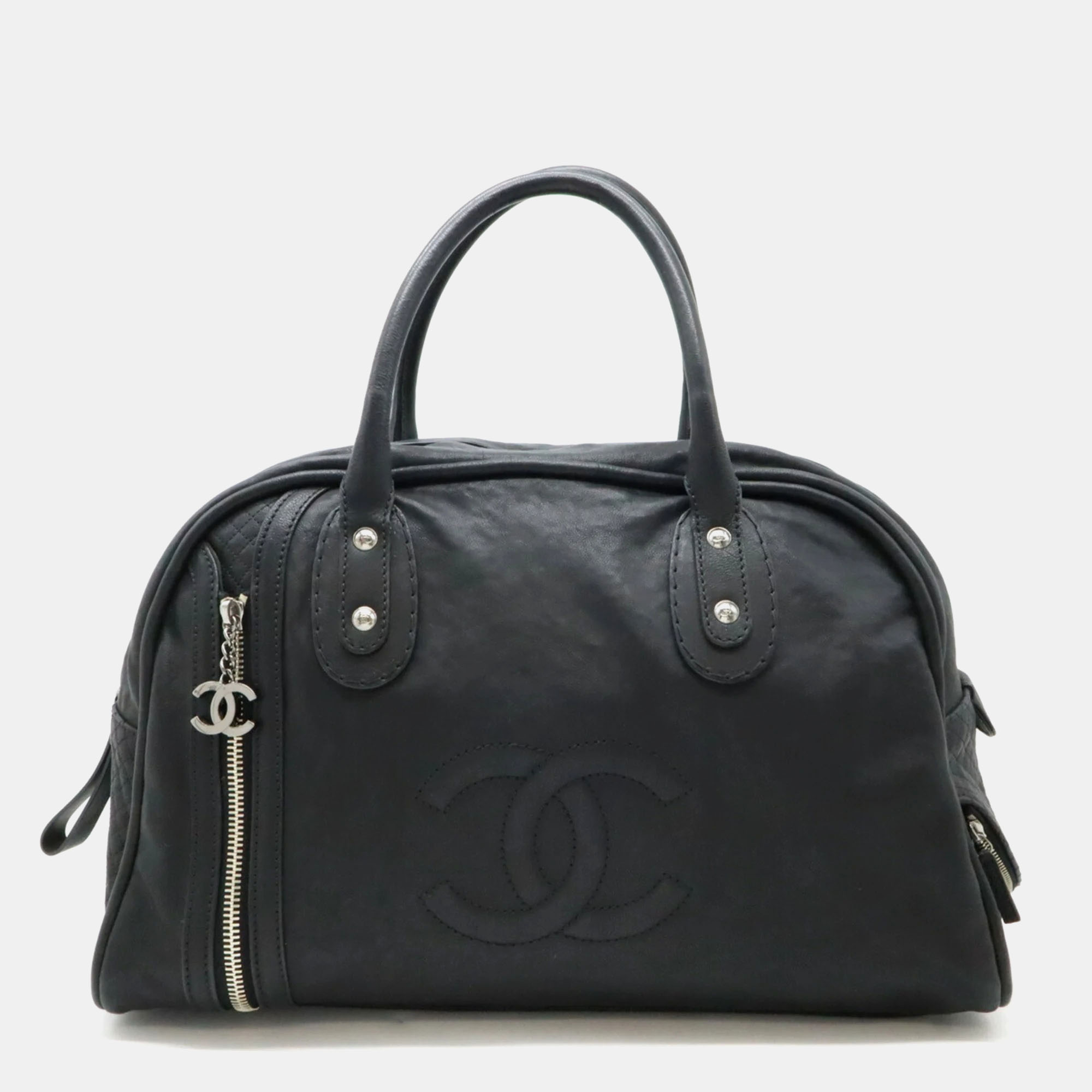 

Chanel Black Matelasse Leather Coco Mark Boston Travel Bag