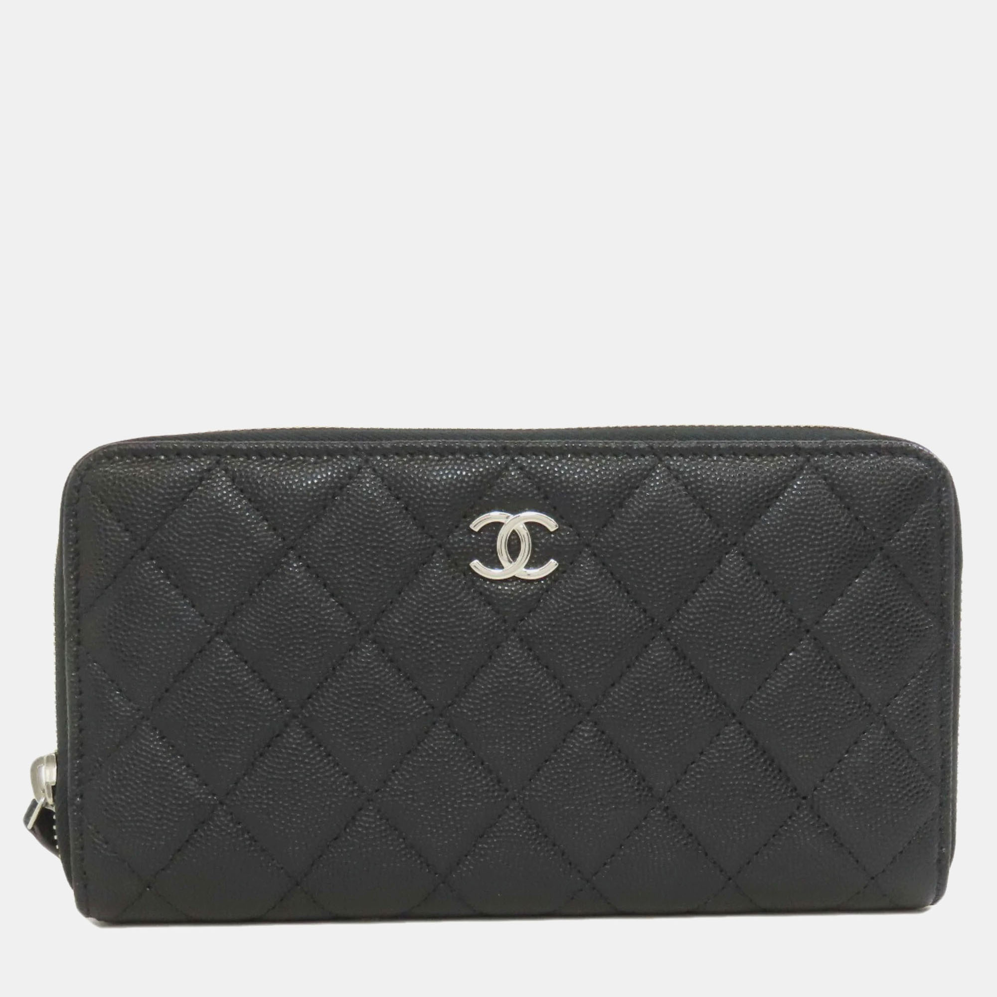 

Chanel Black Grained Calfskin Matelasse Long Wallet