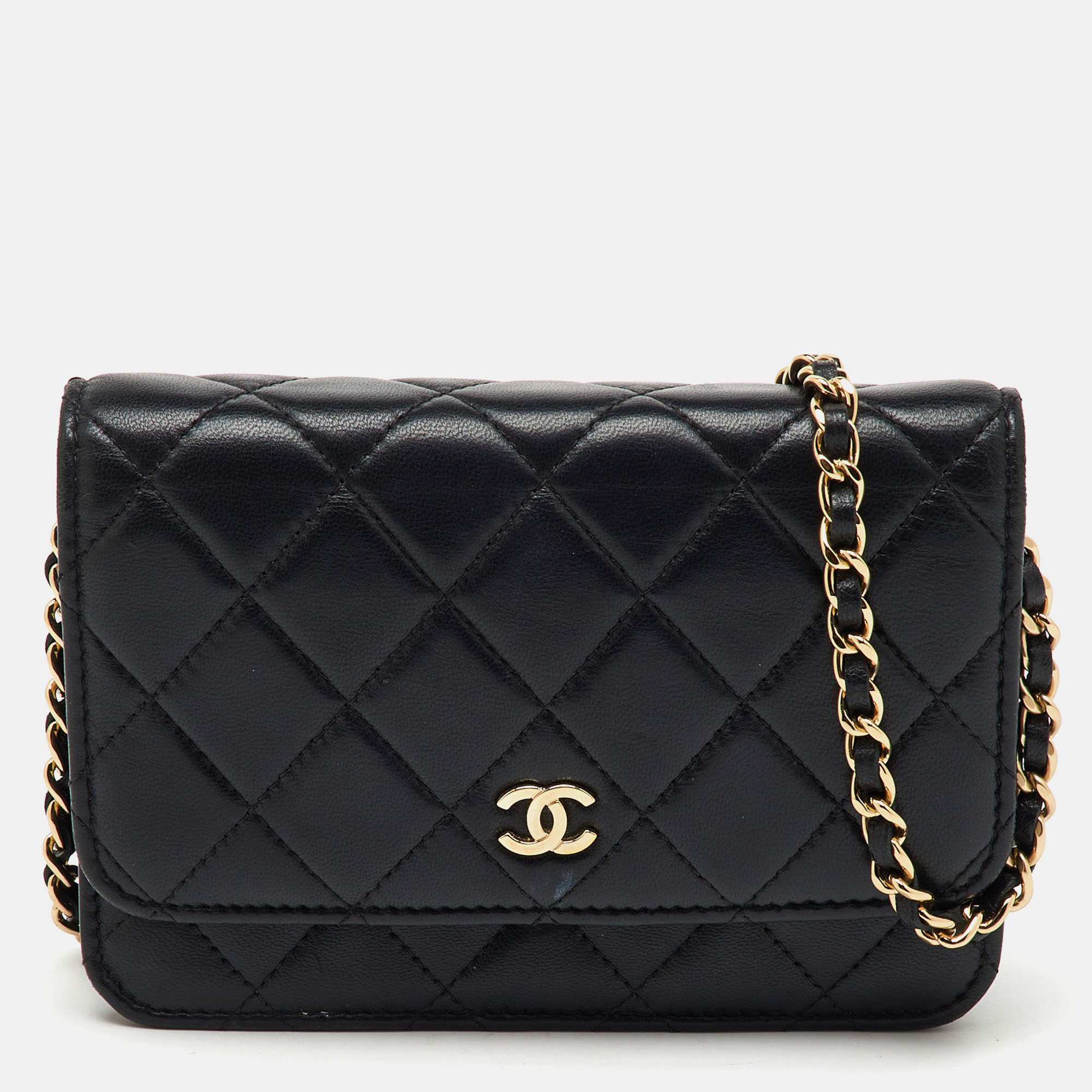 

Chanel Black Quilted Leather CC Classic Flap Wallet On Chain