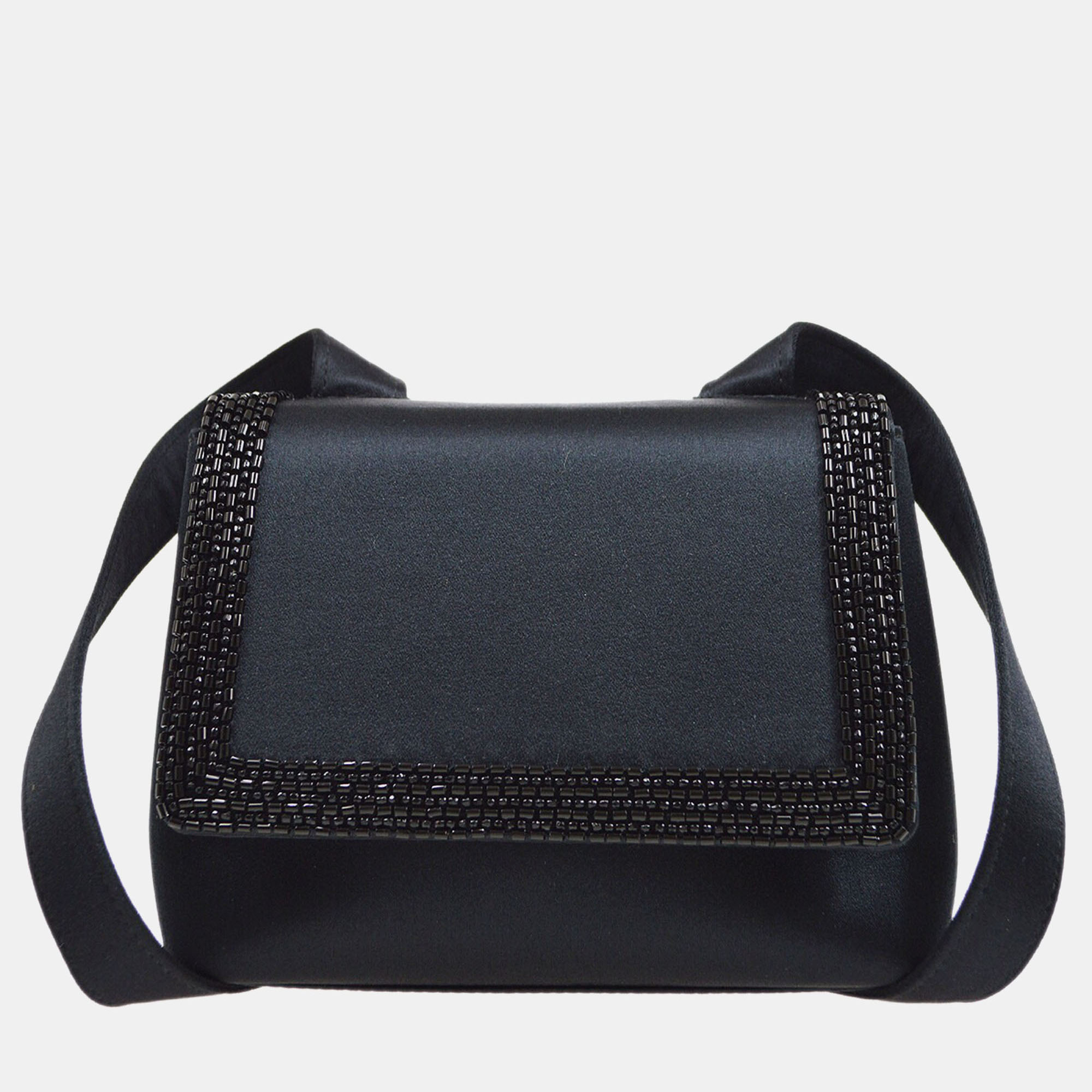 

Chanel Cc Logos Beads Cross Body Shoulder Bag Black Satin
