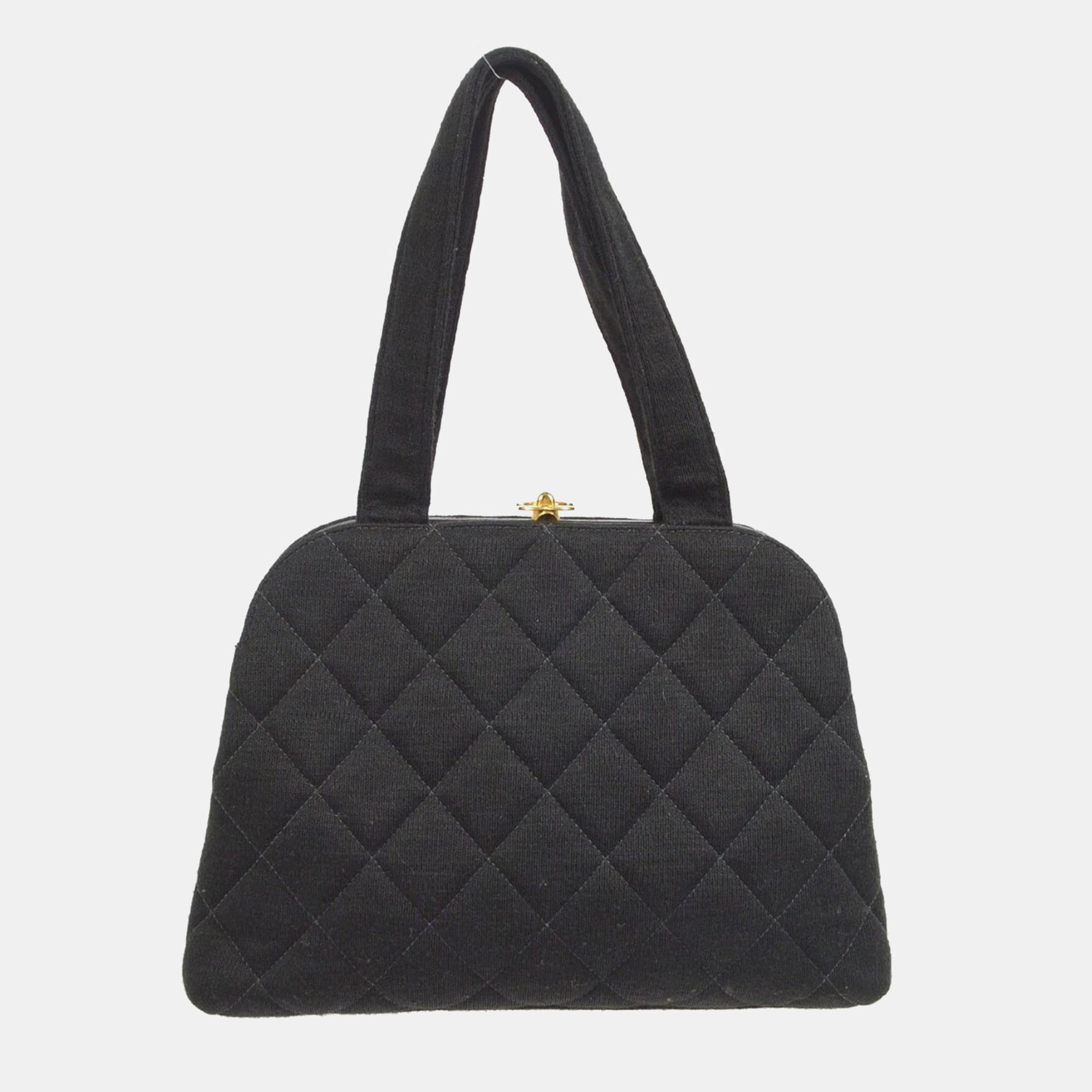 

Chanel Quilted Handbag Black Cotton