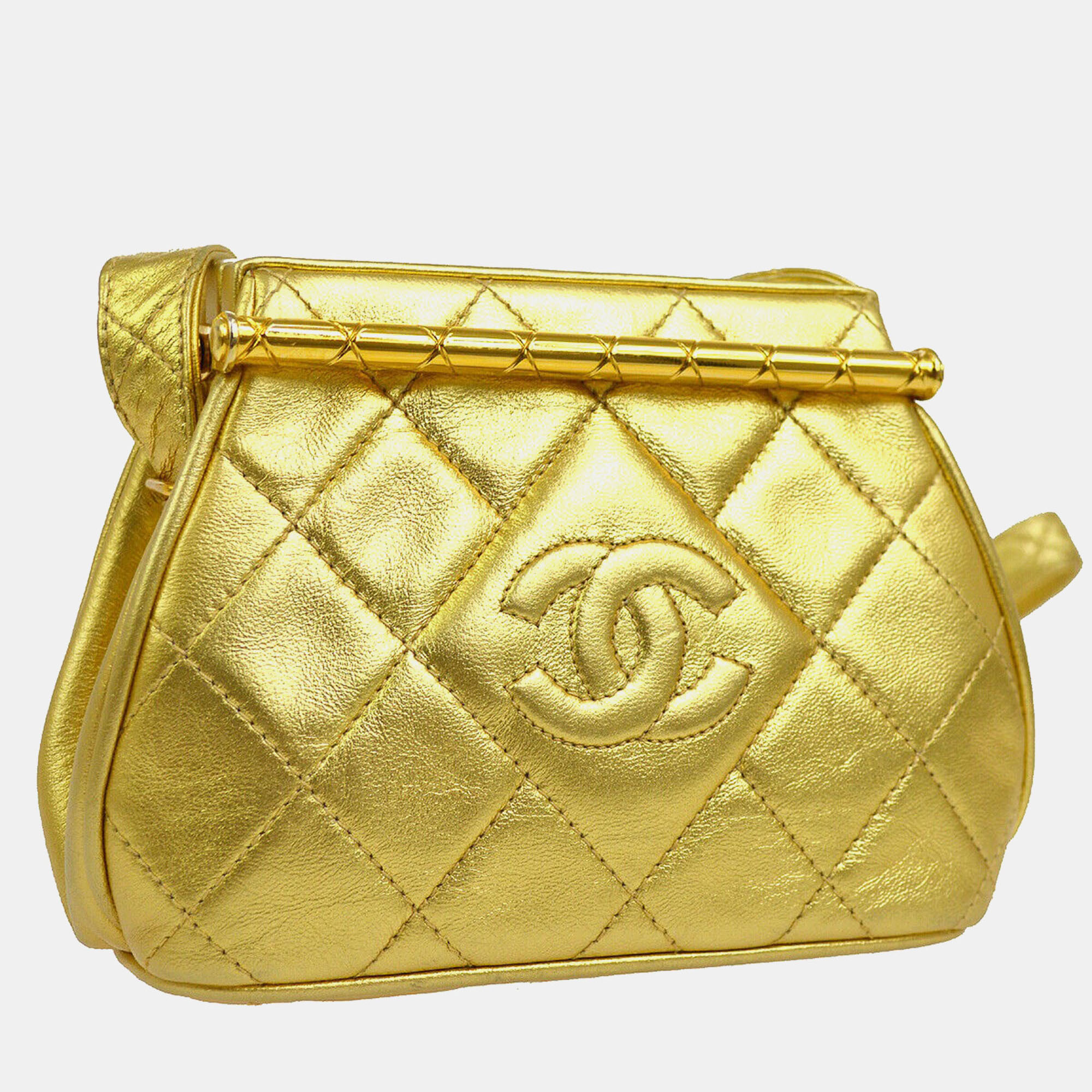 

Chanel Gold Leather Quilted CC Clasp Shoulder Bag