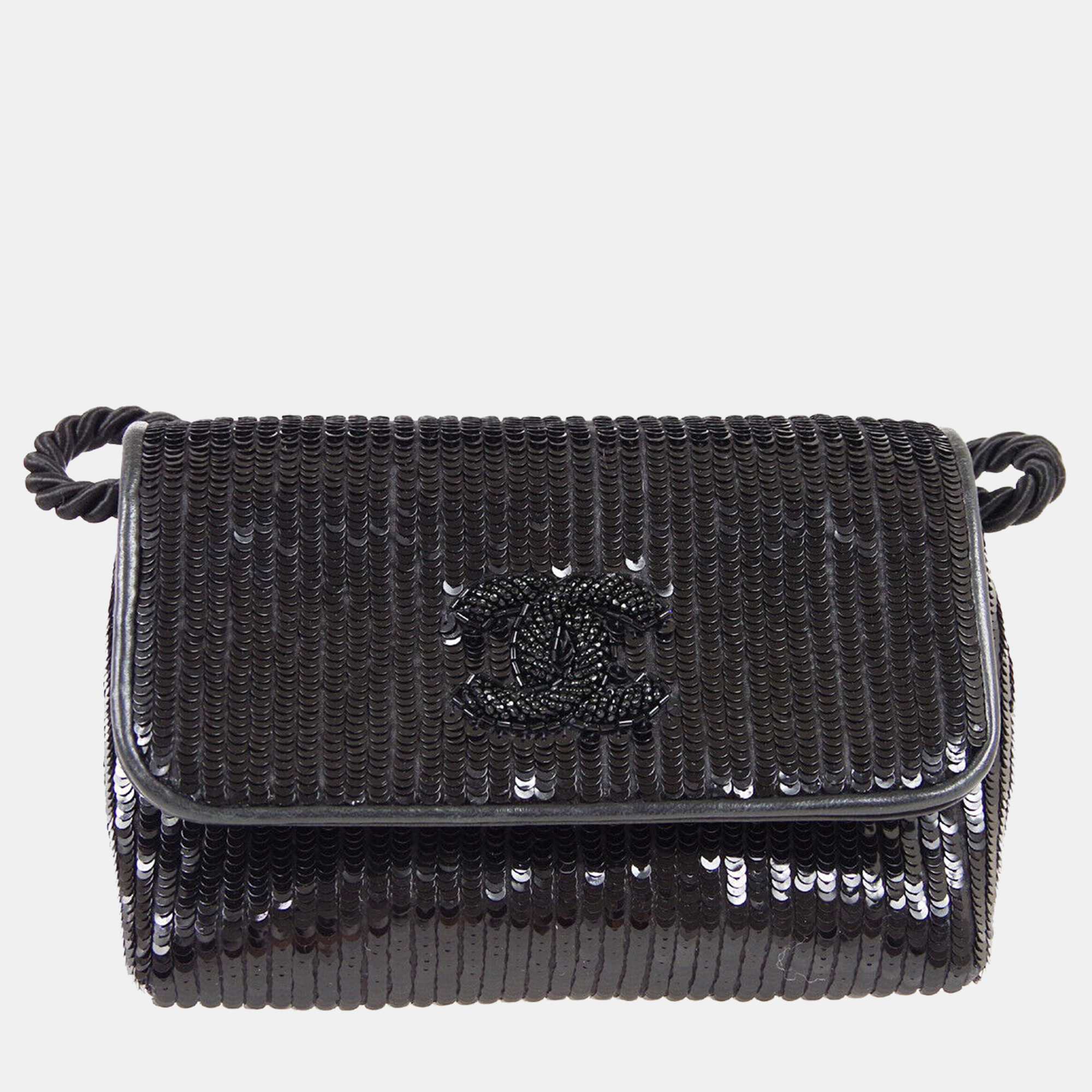 

Chanel Mini Flap Shoulder Bag Black Sequined Beaded