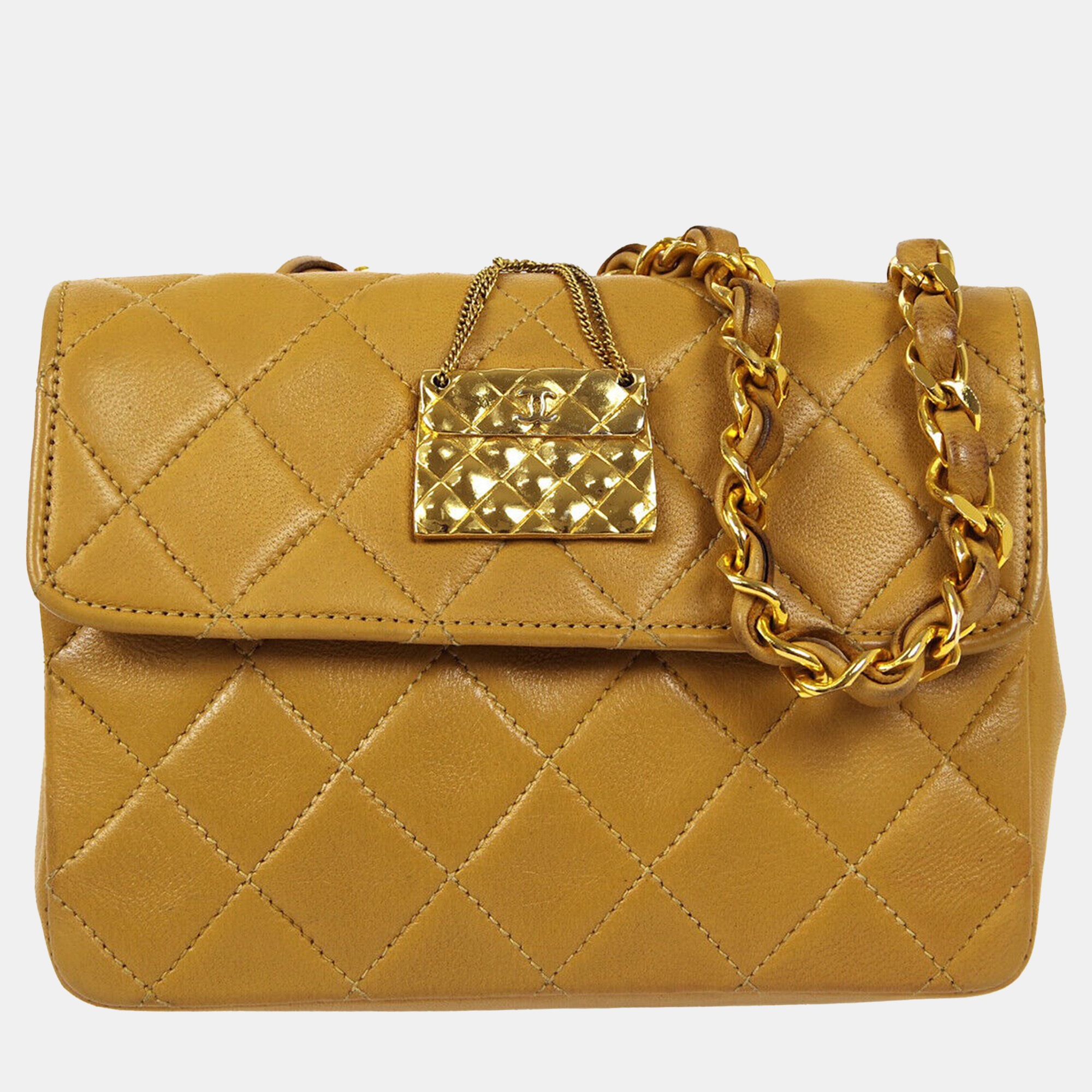 

Chanel Bag Motif Quilted Chain Mini Shoulder Bag Beige Lambskin