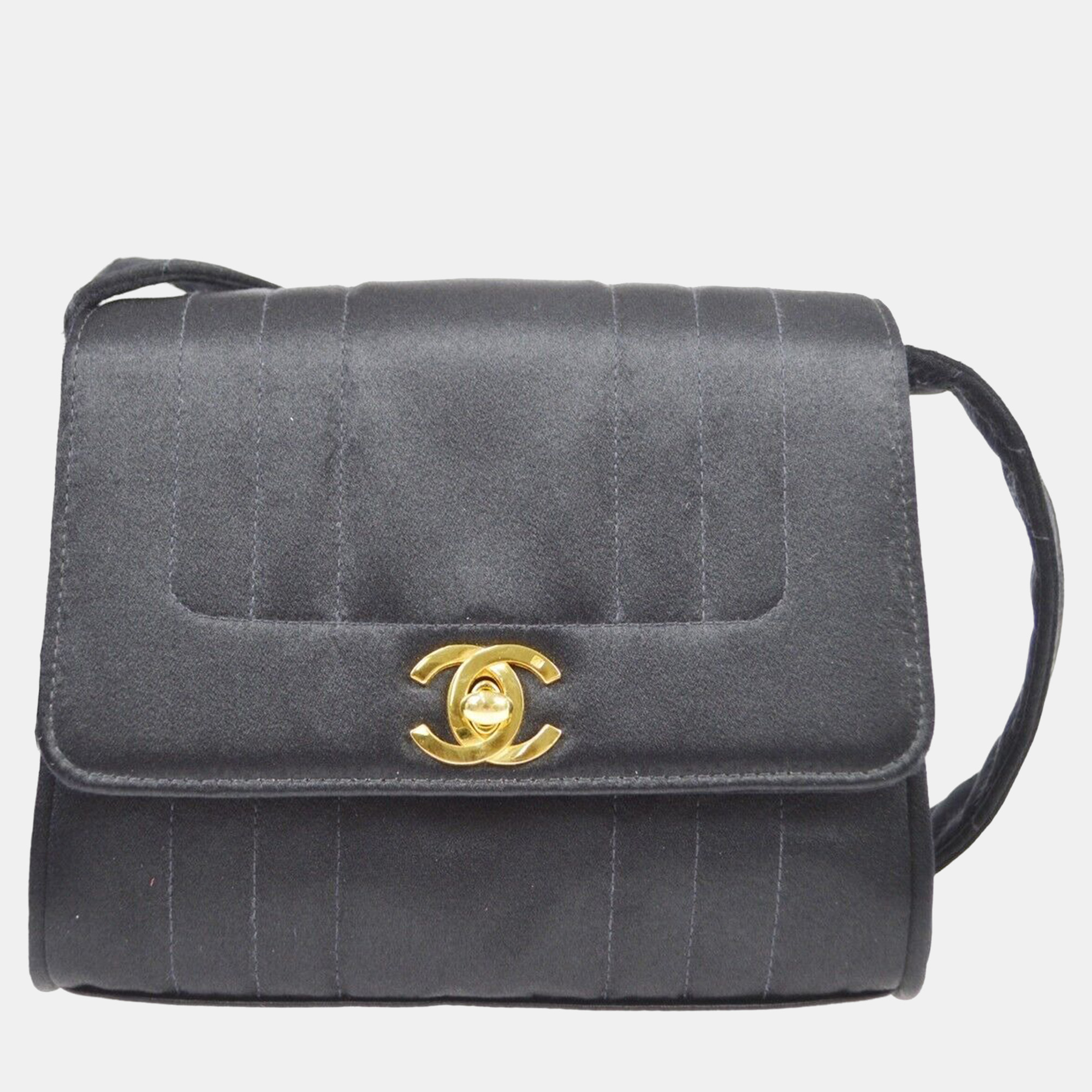 

Chanel Black Satin Straight Flap Mademoiselle Shoulder Bag