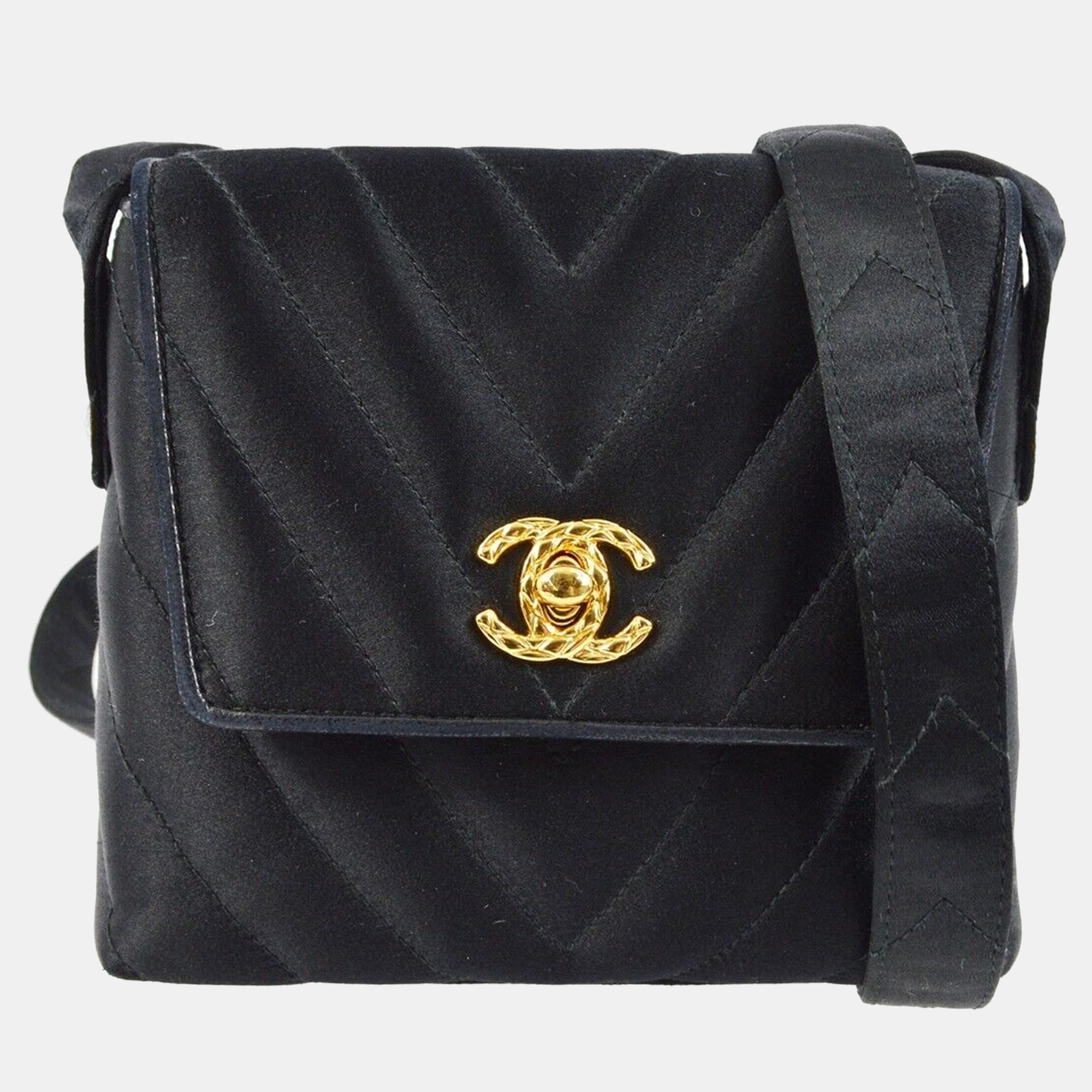 

Chanel Black Satin Chevron Shoulder Bag
