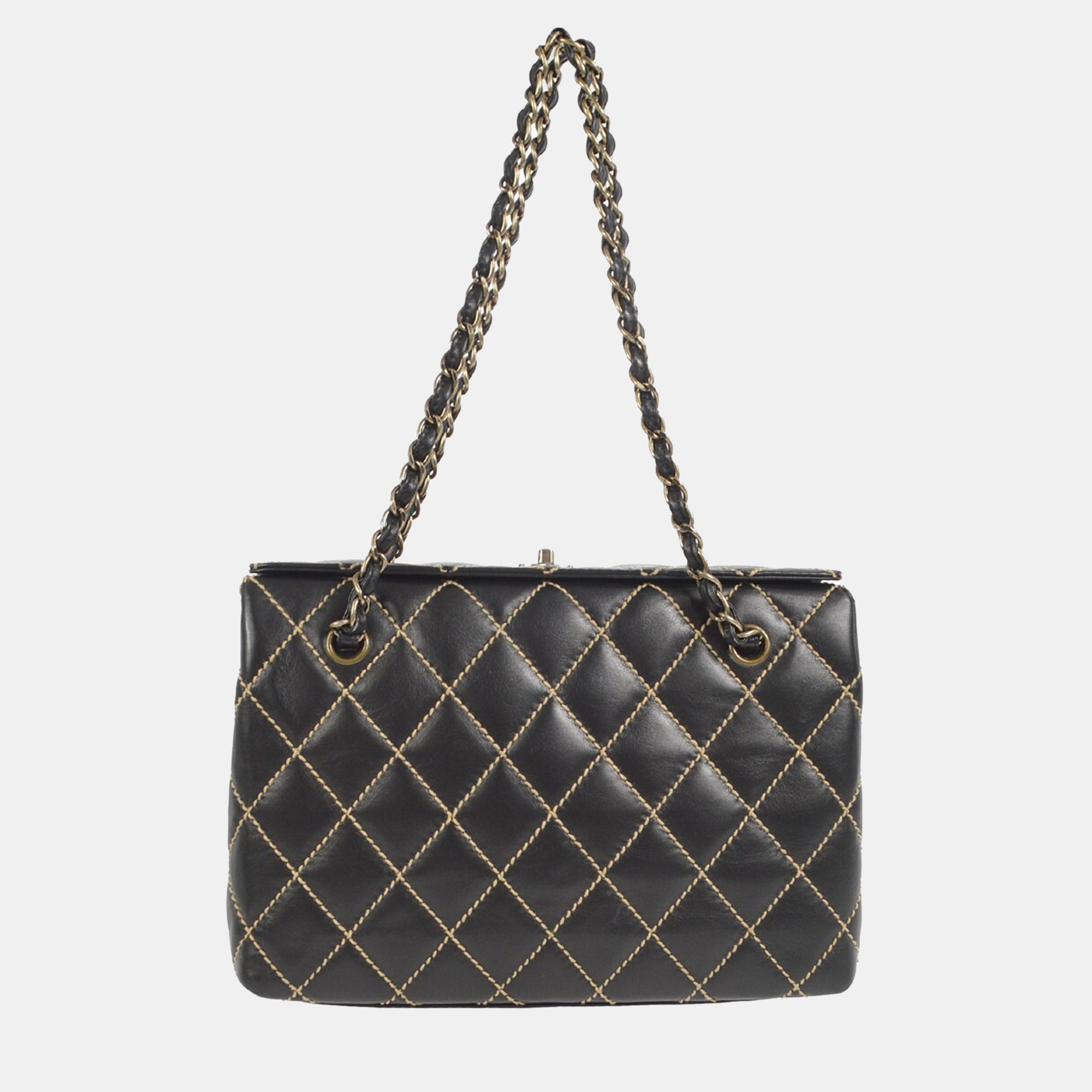 

Chanel Black Calfskin Wild Stitch Chain Handbag