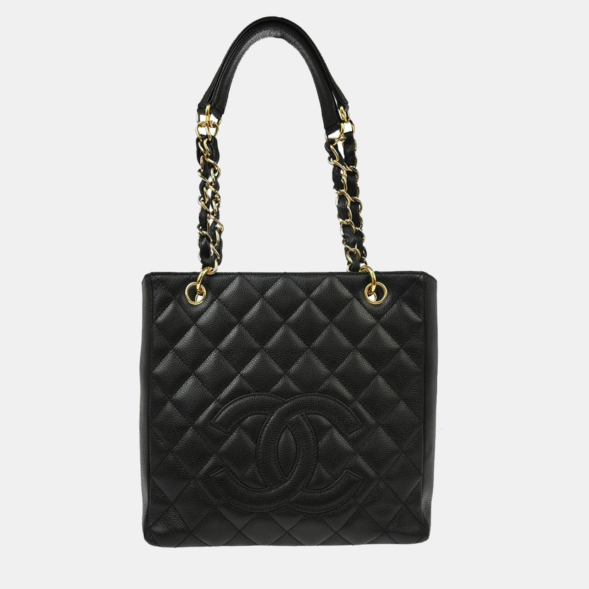 

Chanel Black Calfskin Petite Shopping Tote Pst Chain Handbag