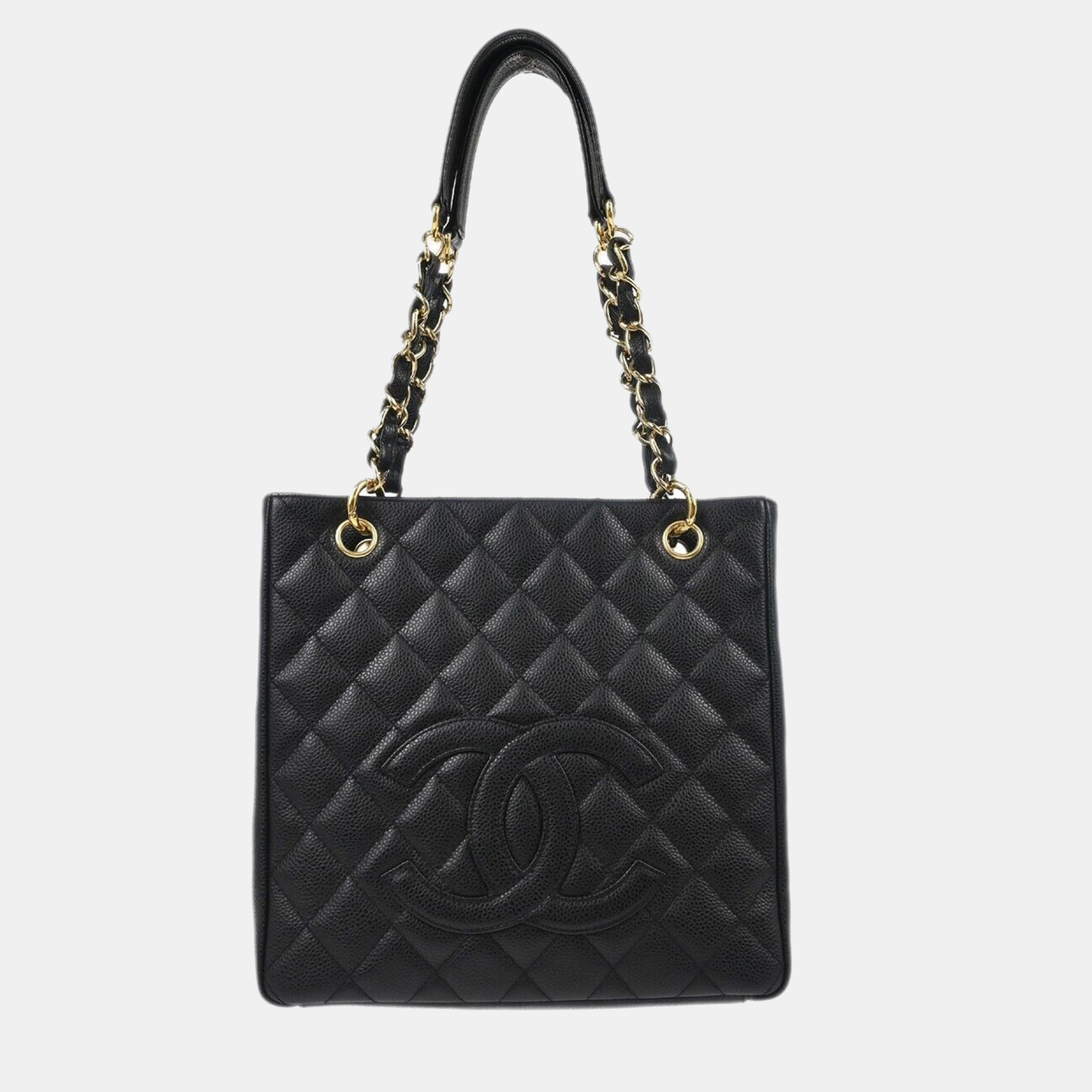 

Chanel Black Calfskin Petite Shopping Tote Pst Chain Handbag