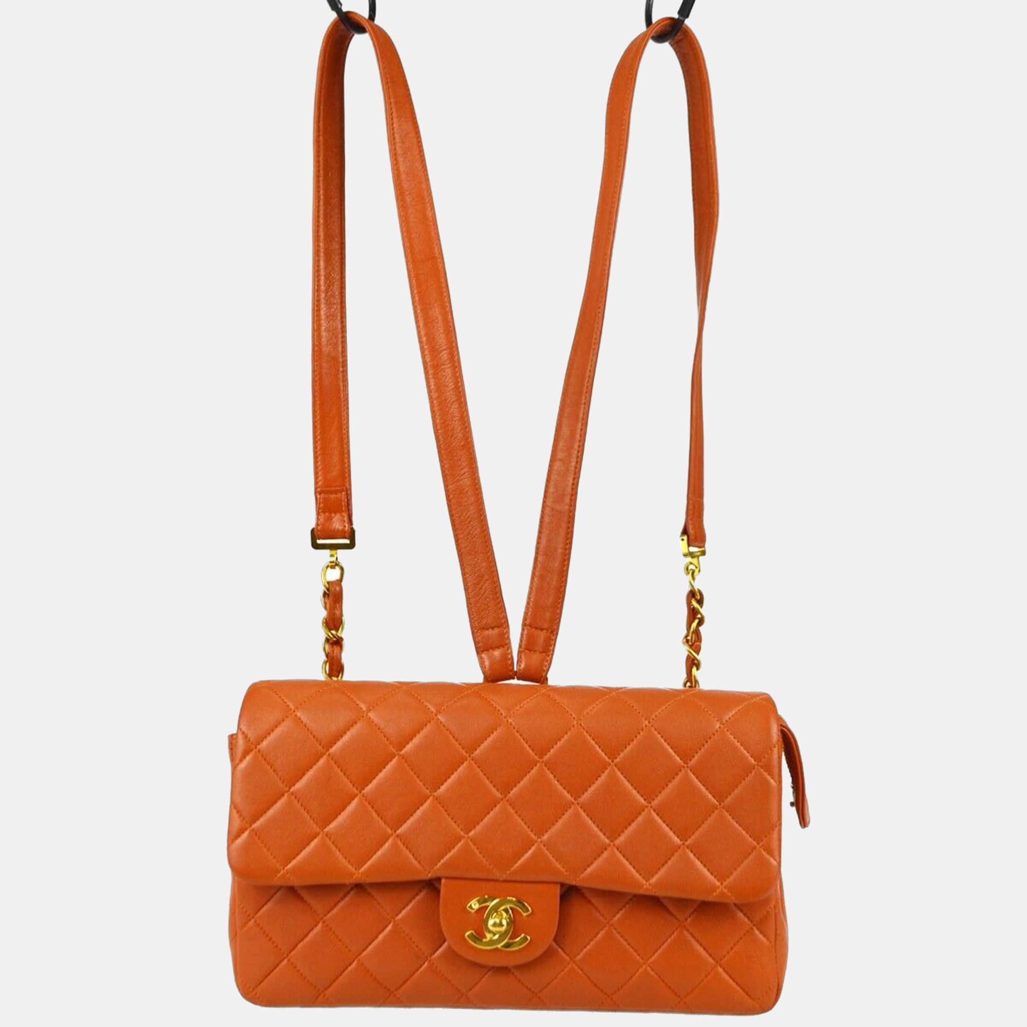 

Chanel Orange Lambskin Classic Flap Chain Backpack