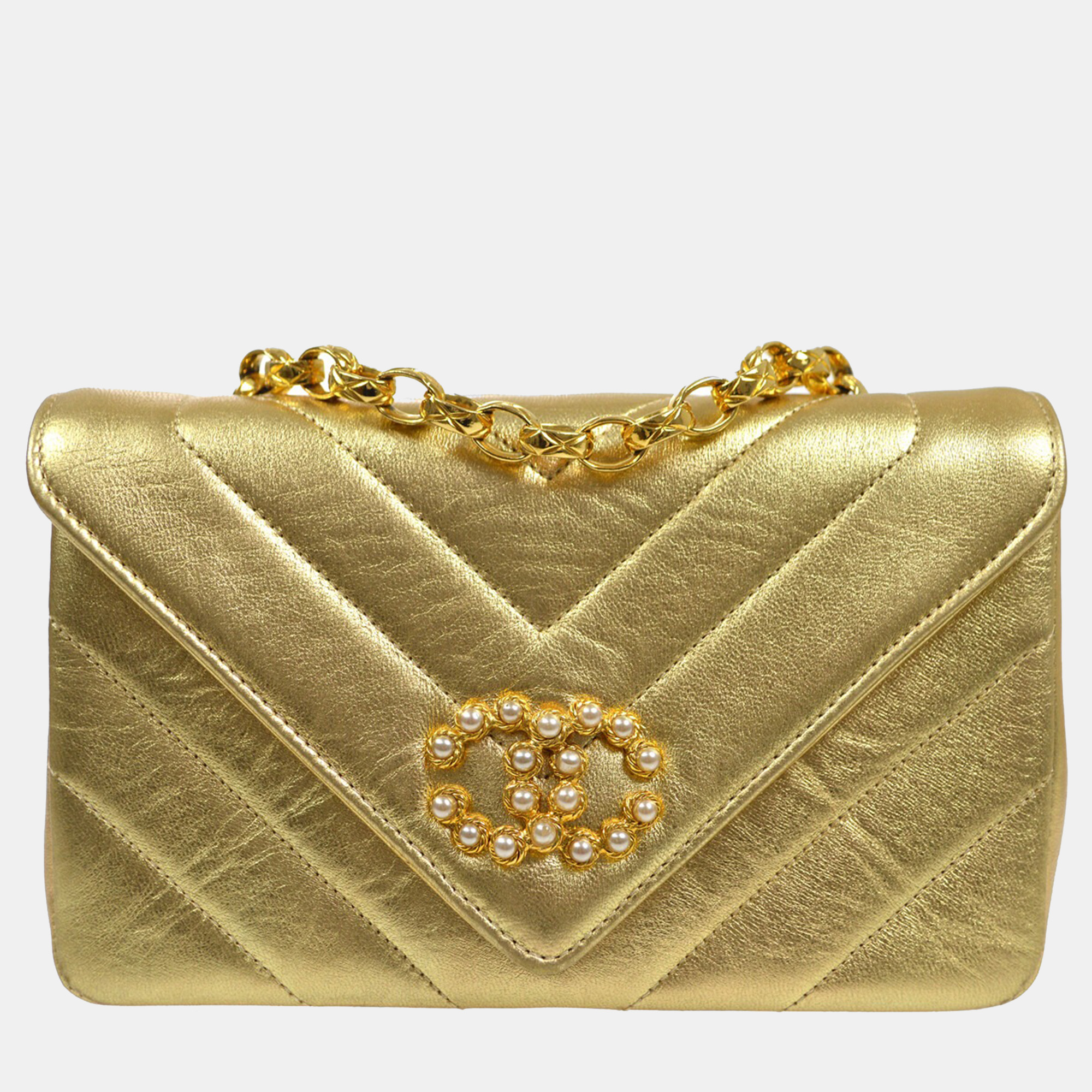 

Chanel Chevron Single Bijou Chain Shoulder Bag, Gold