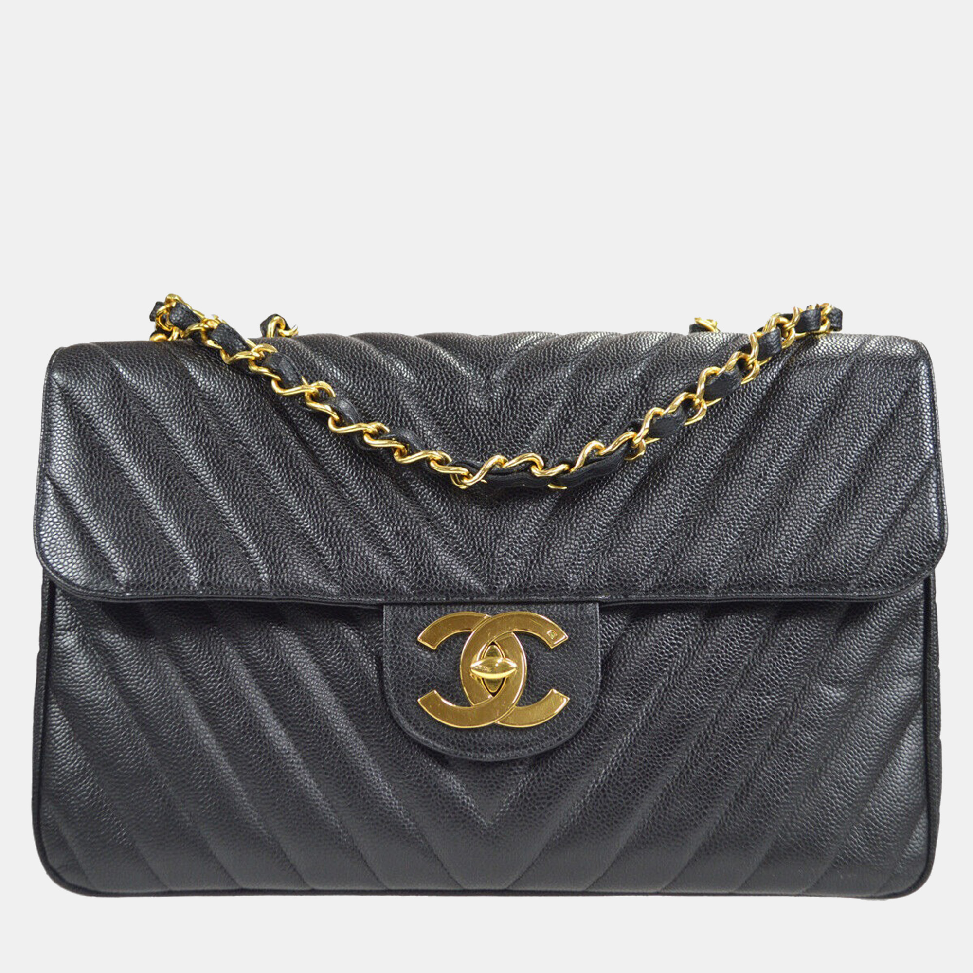 

Chanel Black Calfskin Chevron Maxi Classic Flap Chain Shoulder Bag