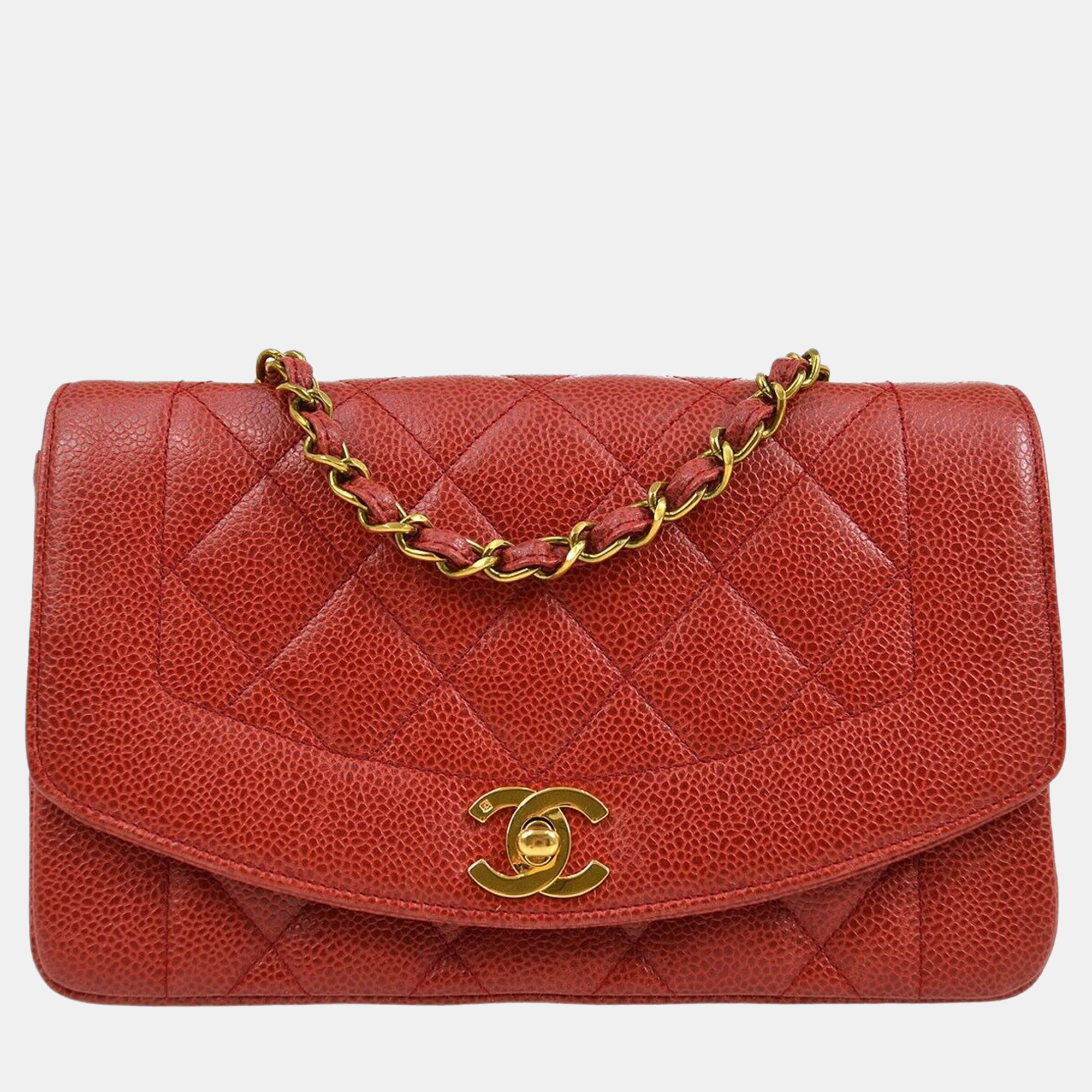 

Chanel Red Calfskin Small Diana Single Chain Shoulder Bag