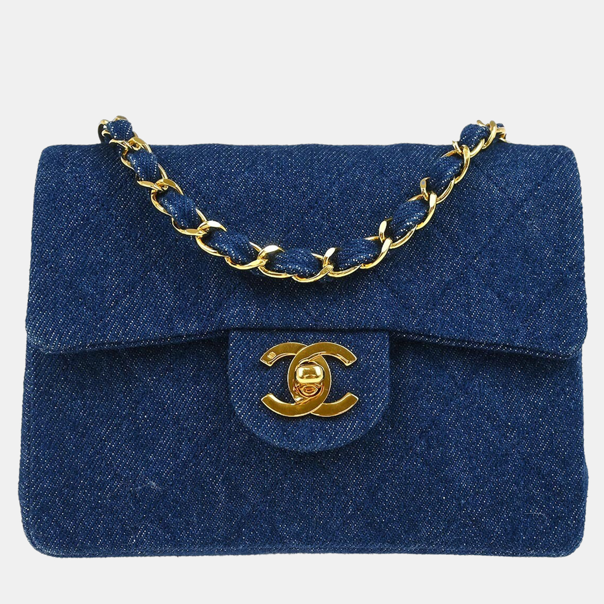 

Chanel Blue Denim Mini Classic Square Flap Shoulder Bag