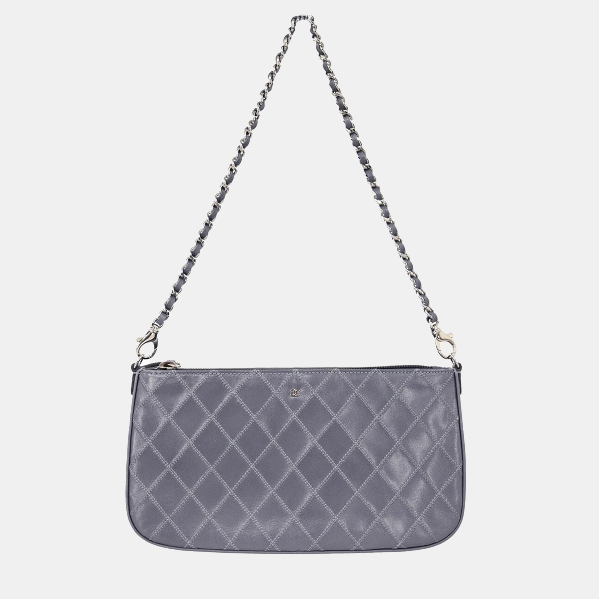 

Chanel Gray Calfskin Bicolore WOC Wallet Handbag, Grey