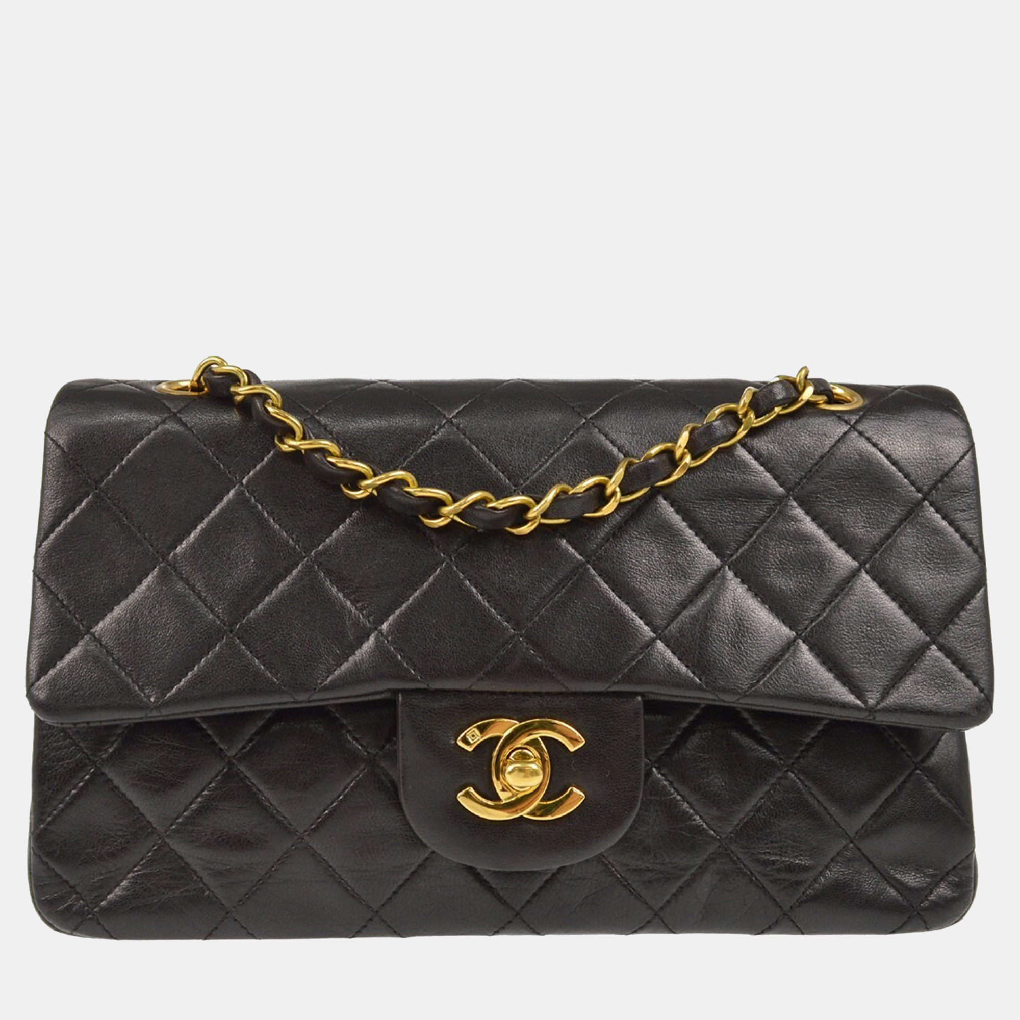 

Chanel Black Lambskin Small Classic Double Flap Shoulder Bag
