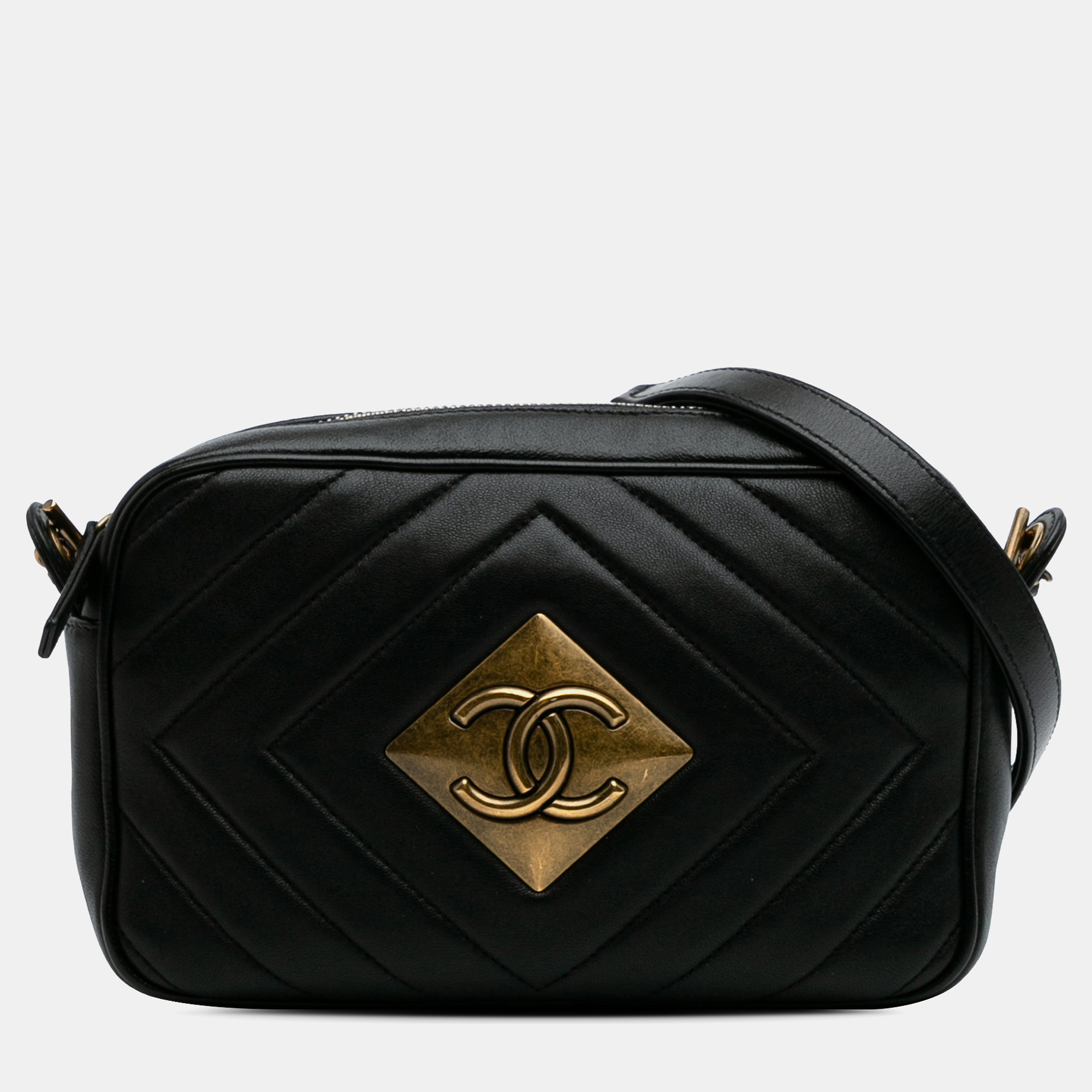 

Chanel Black Chevron Lambskin Pyramid CC Camera Bag