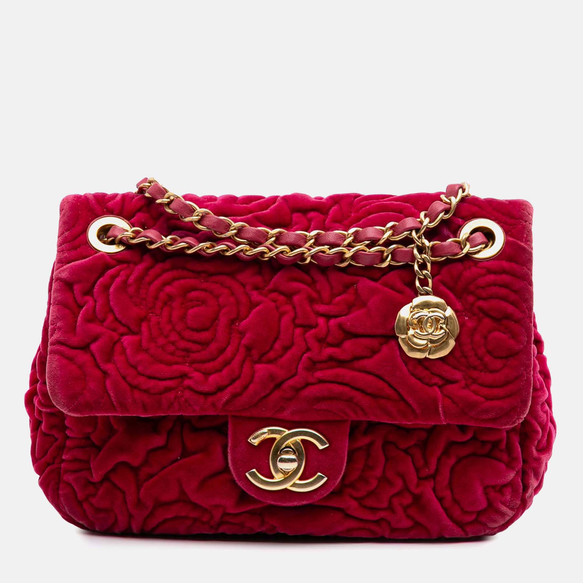 

Chanel Red Mini Velvet Camellia Flap