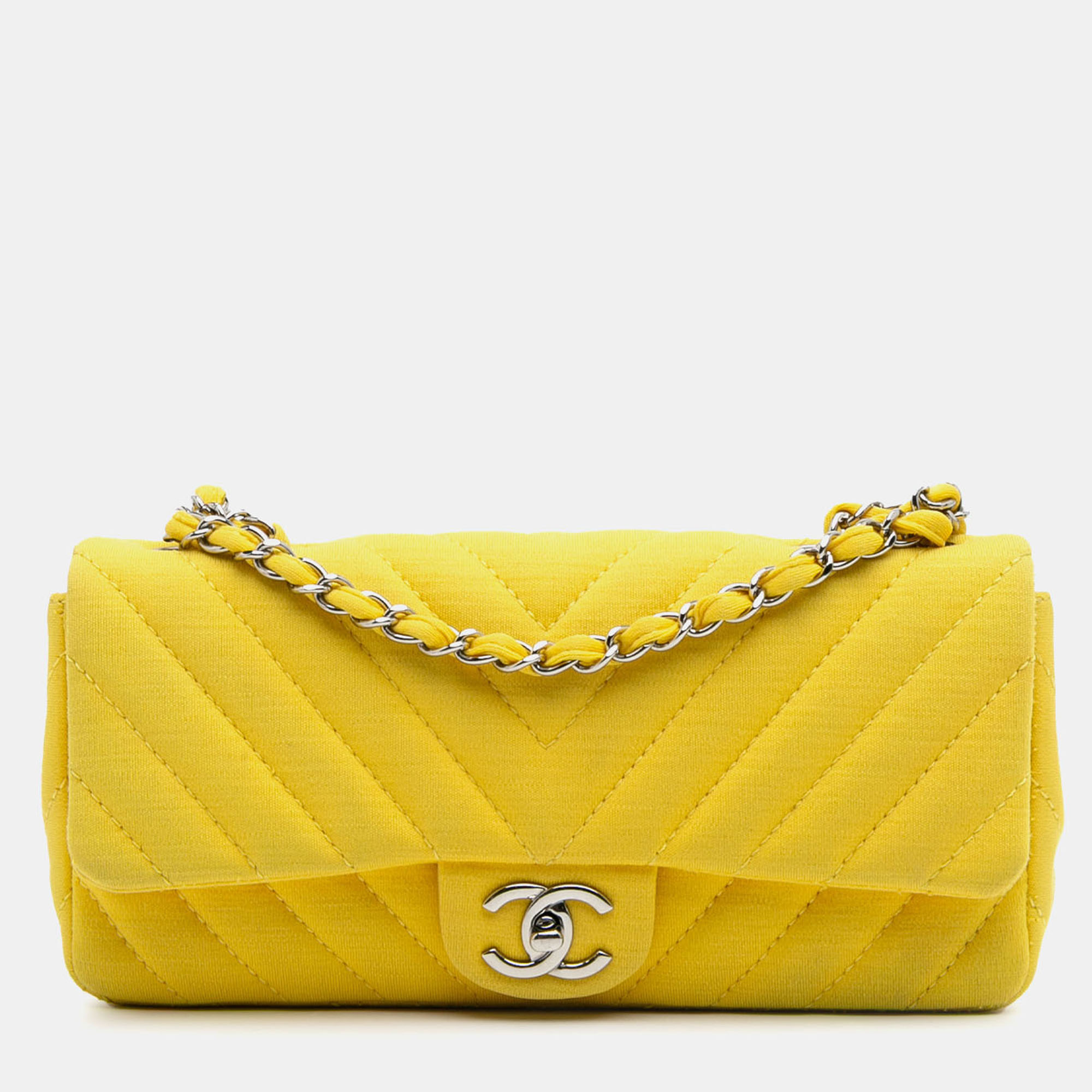 

Chanel Yellow Chevron Jersey East West Flap