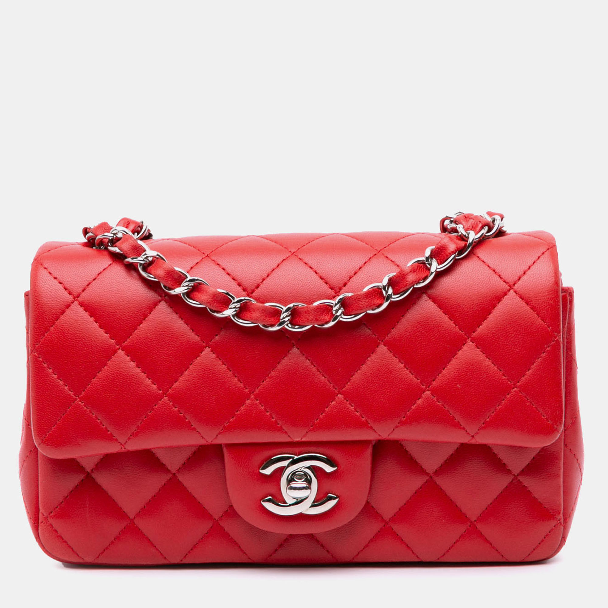 

Chanel Red Mini Rectangular Classic Lambskin Single Flap