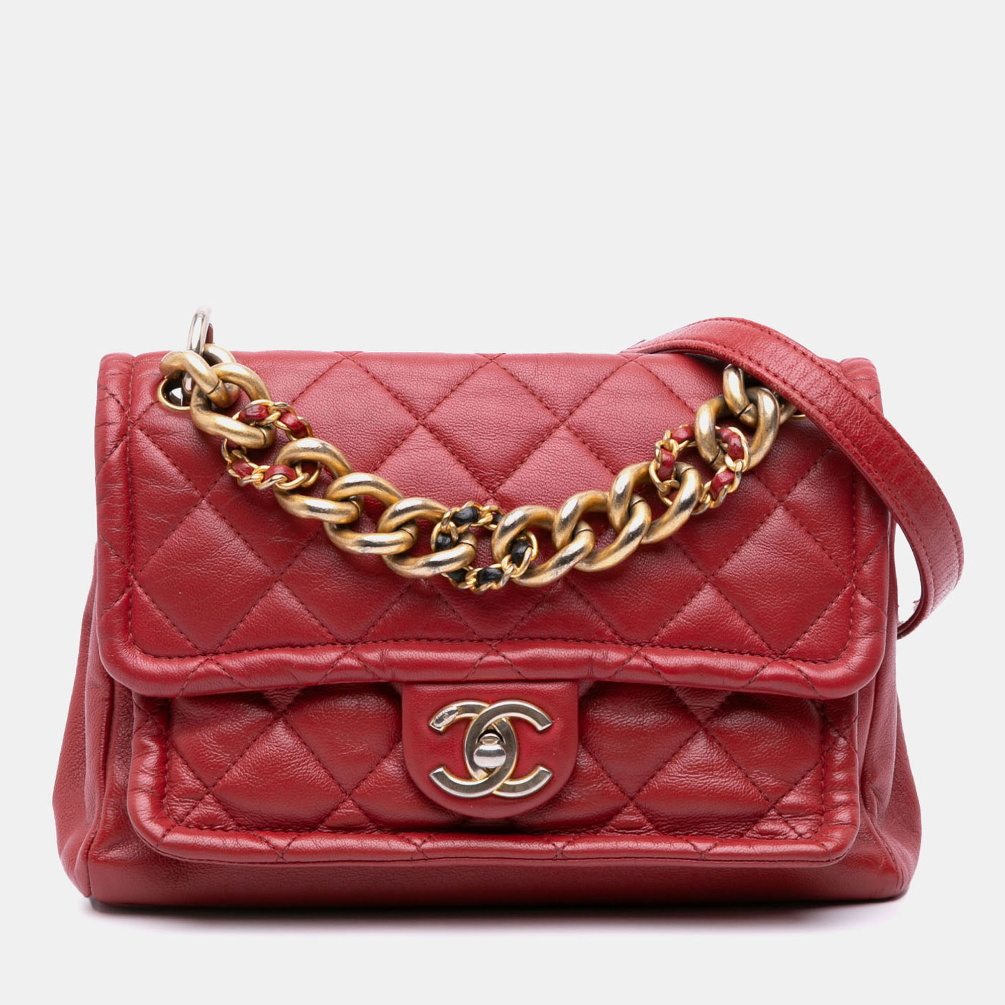 

Chanel Red Small Quilted Lambskin Chain Link Flap