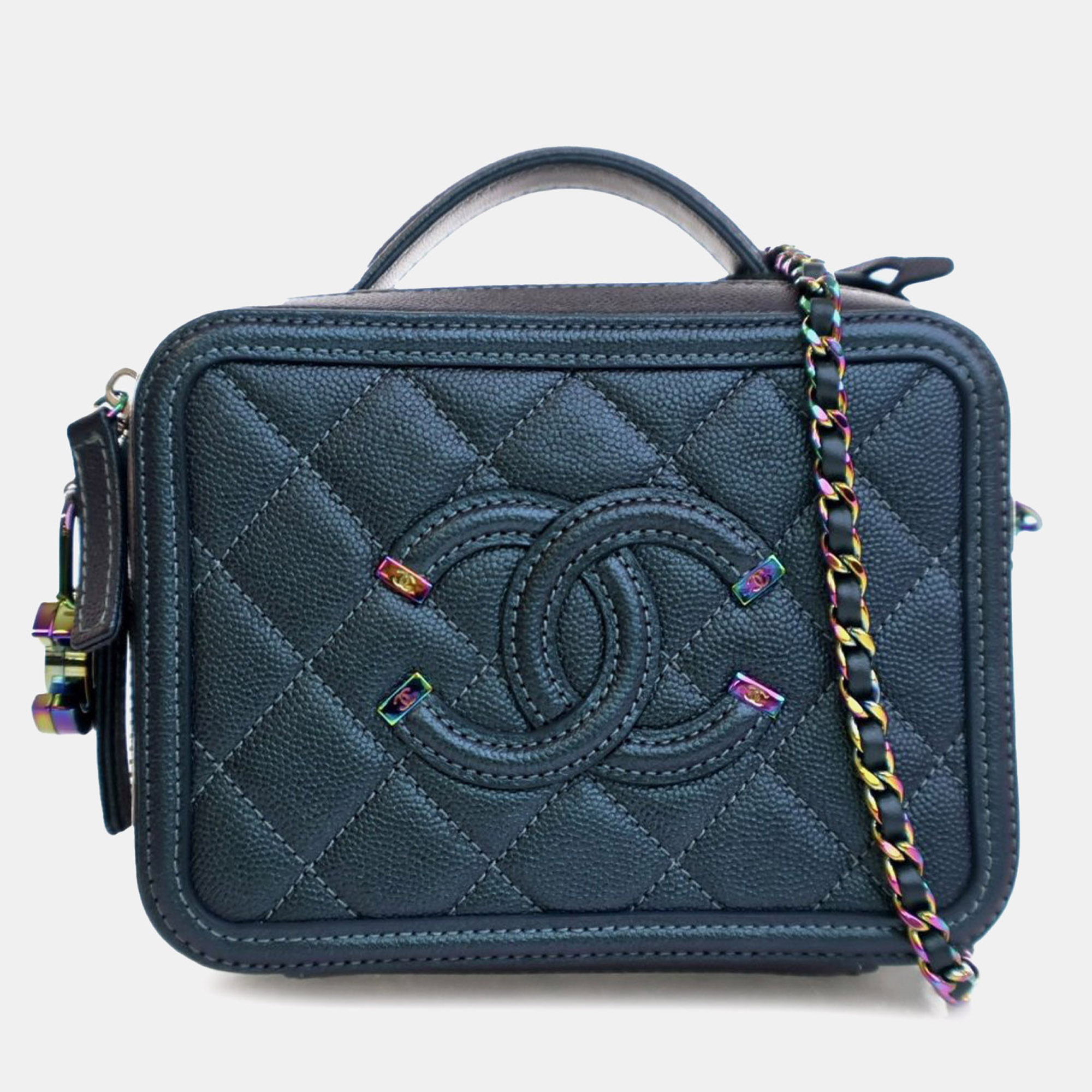 

Chanel Blue Small Quilted Iridescent Caviar Filigree Vanity Case