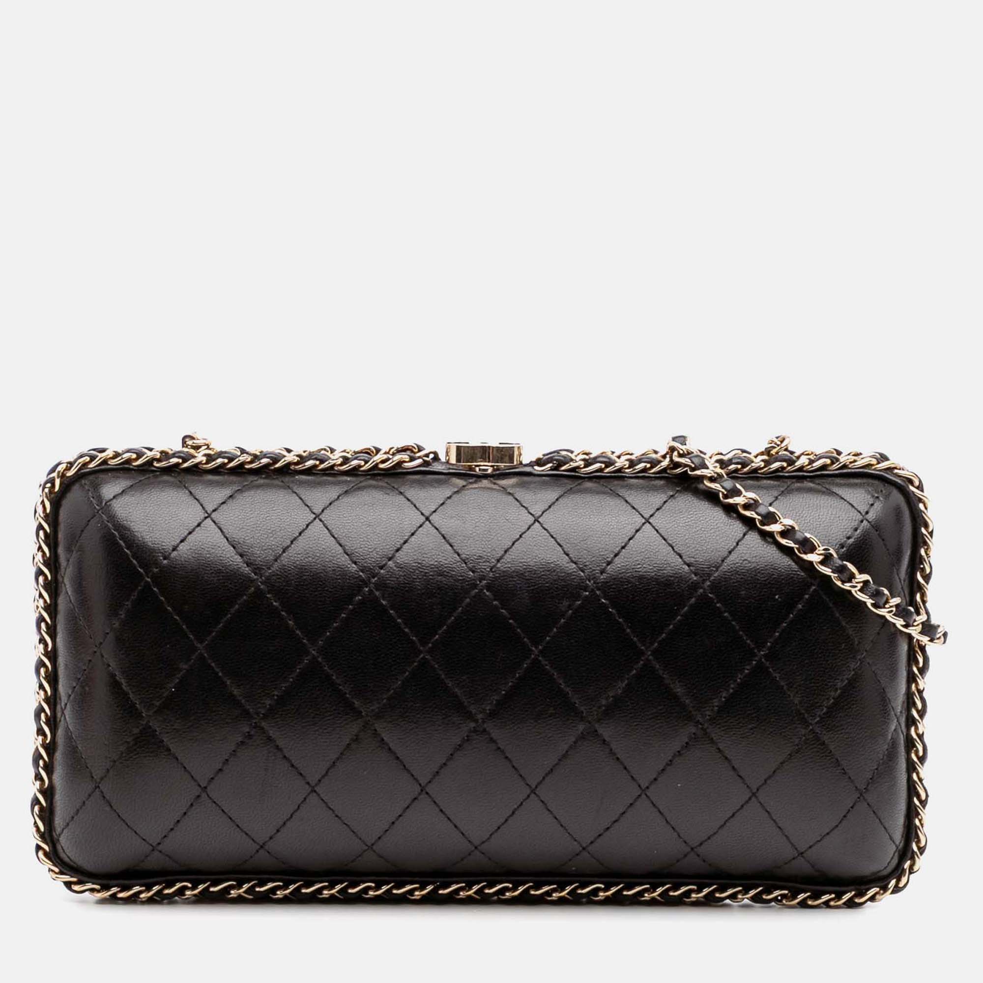 

Chanel Black Quilted Lambskin Chain Around Clutch