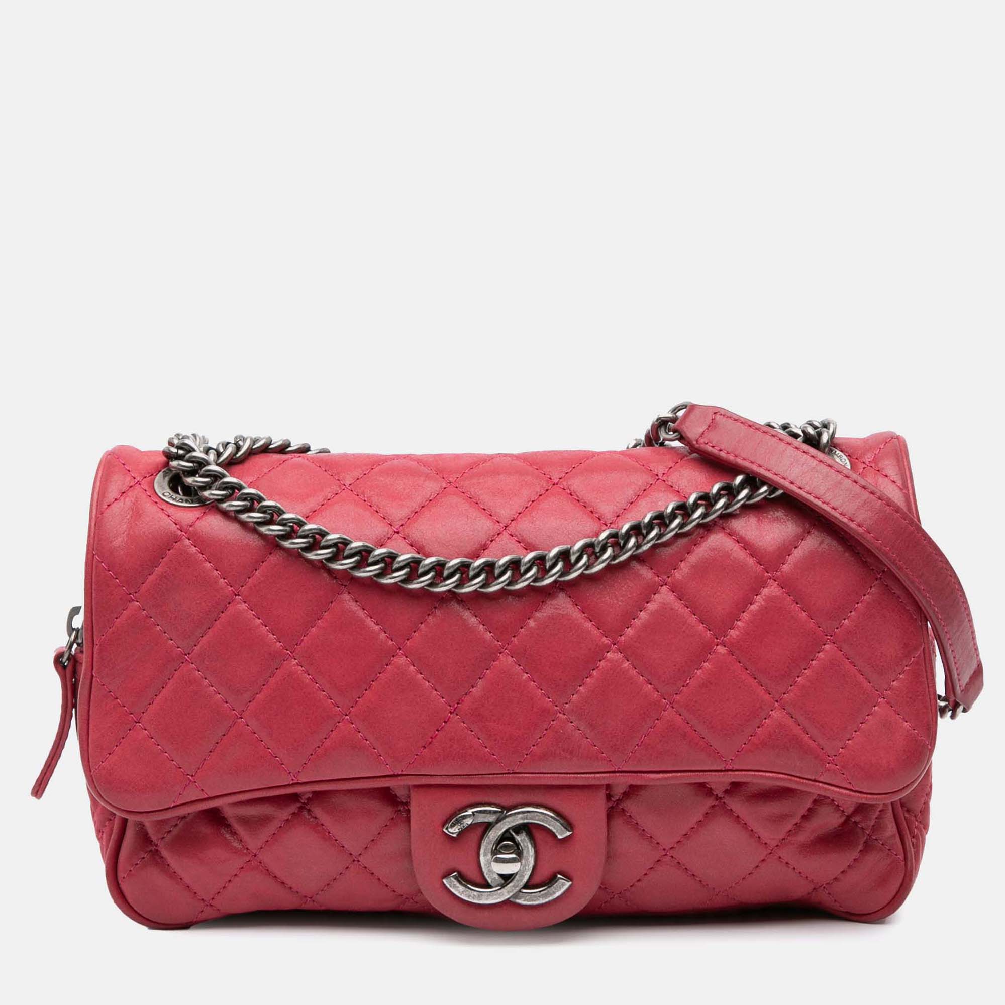 

Chanel Pink Small Quilted Iridescent Calfskin Shiva Flap