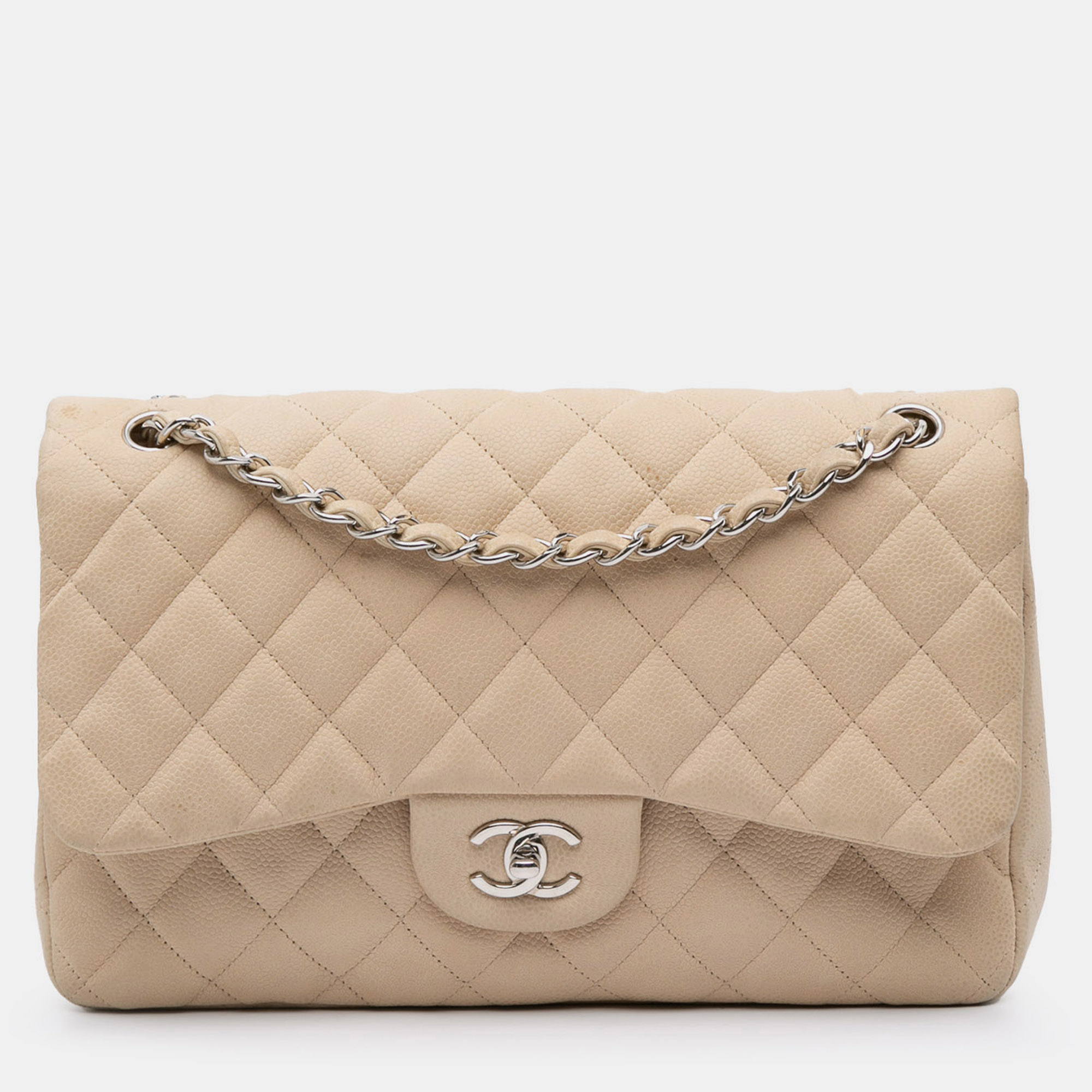 

Chanel Beige Jumbo Classic Caviar Double Flap