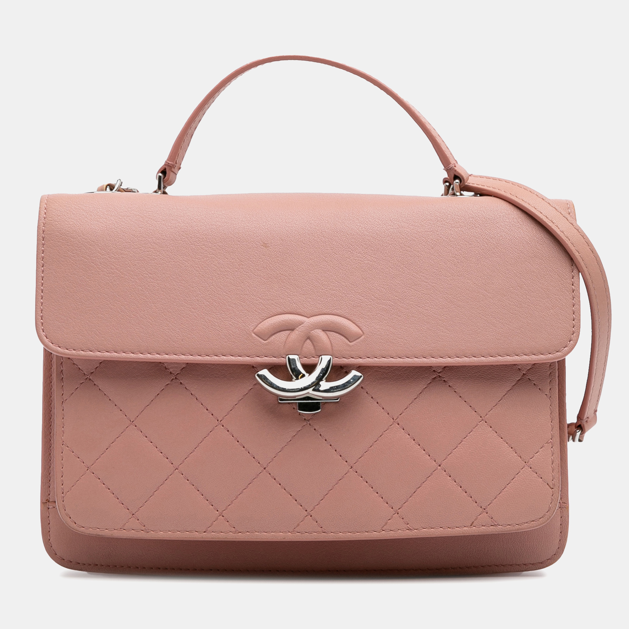 

Chanel Pink Large Quilted Goatskin CC Box Flap