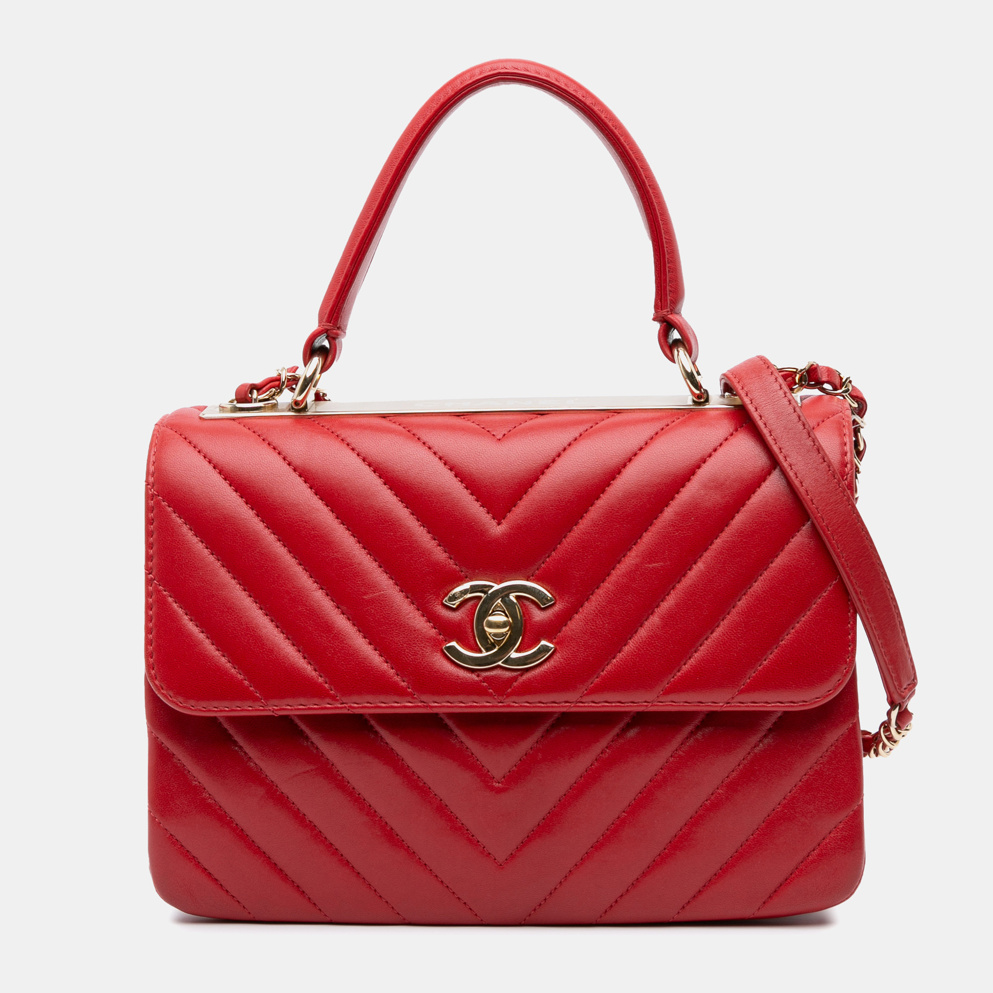 

Chanel Red Small Chevron Lambskin Trendy CC Flap