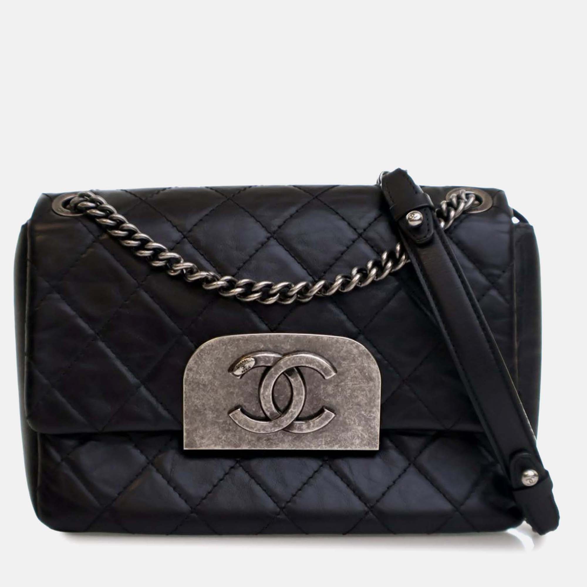 

Chanel Black Quilted Aged Calfskin CC Square Flap