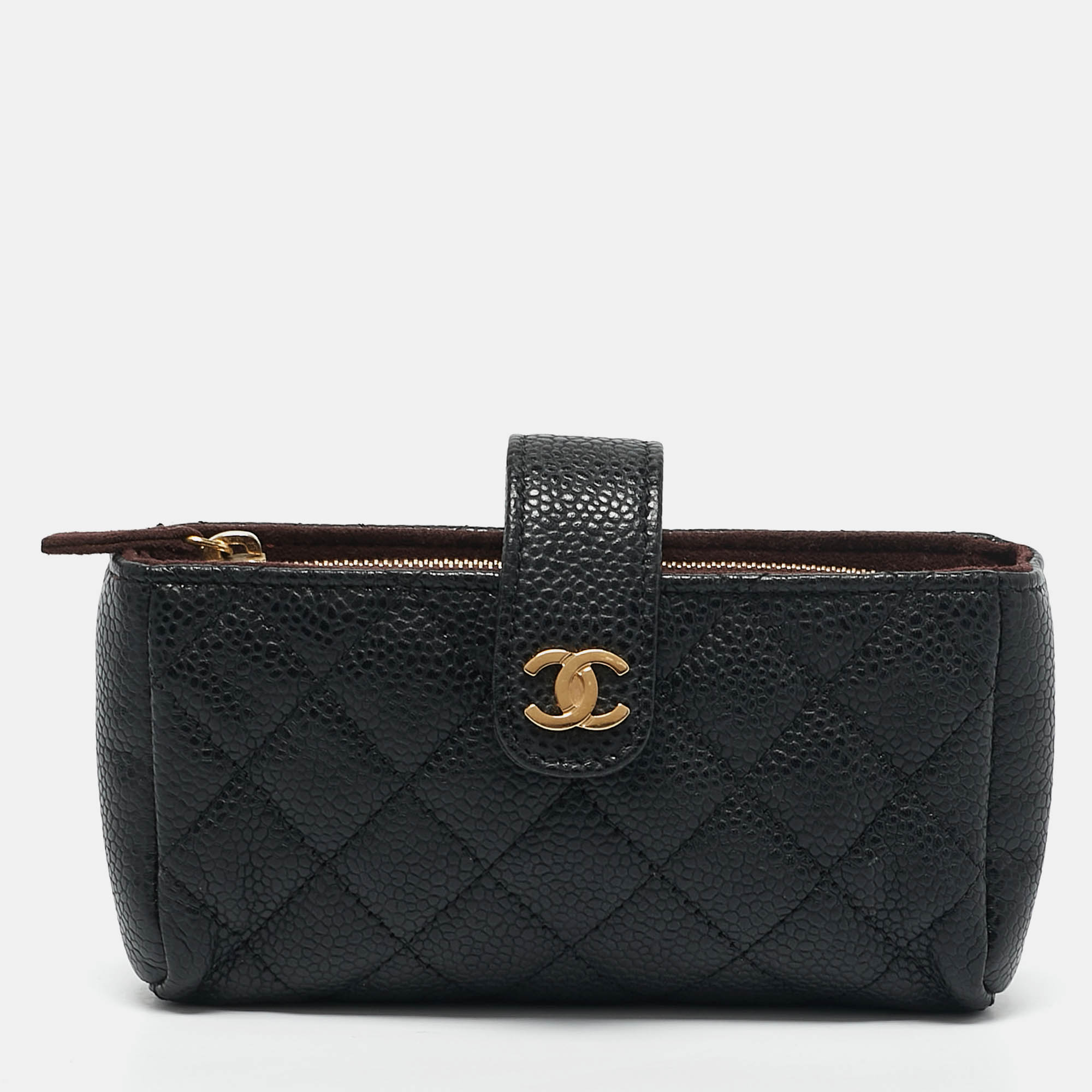 

Chanel Black Quilted Caviar Leather CC O Phone Pouch