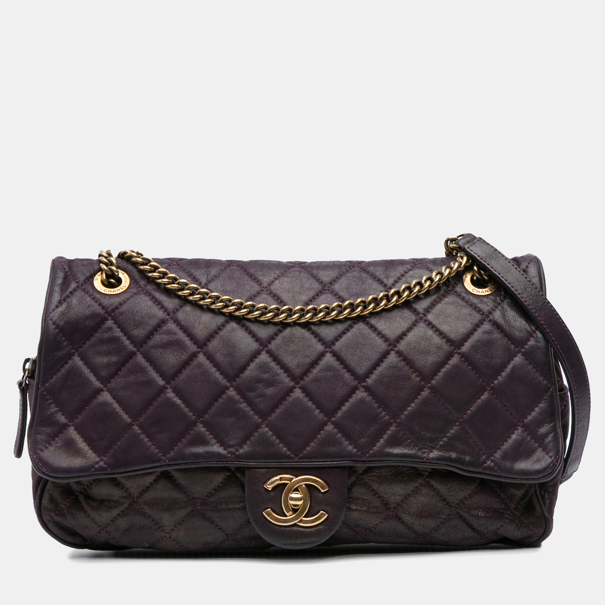 

Chanel Purple Large Quilted Iridescent Calfskin Shiva Flap