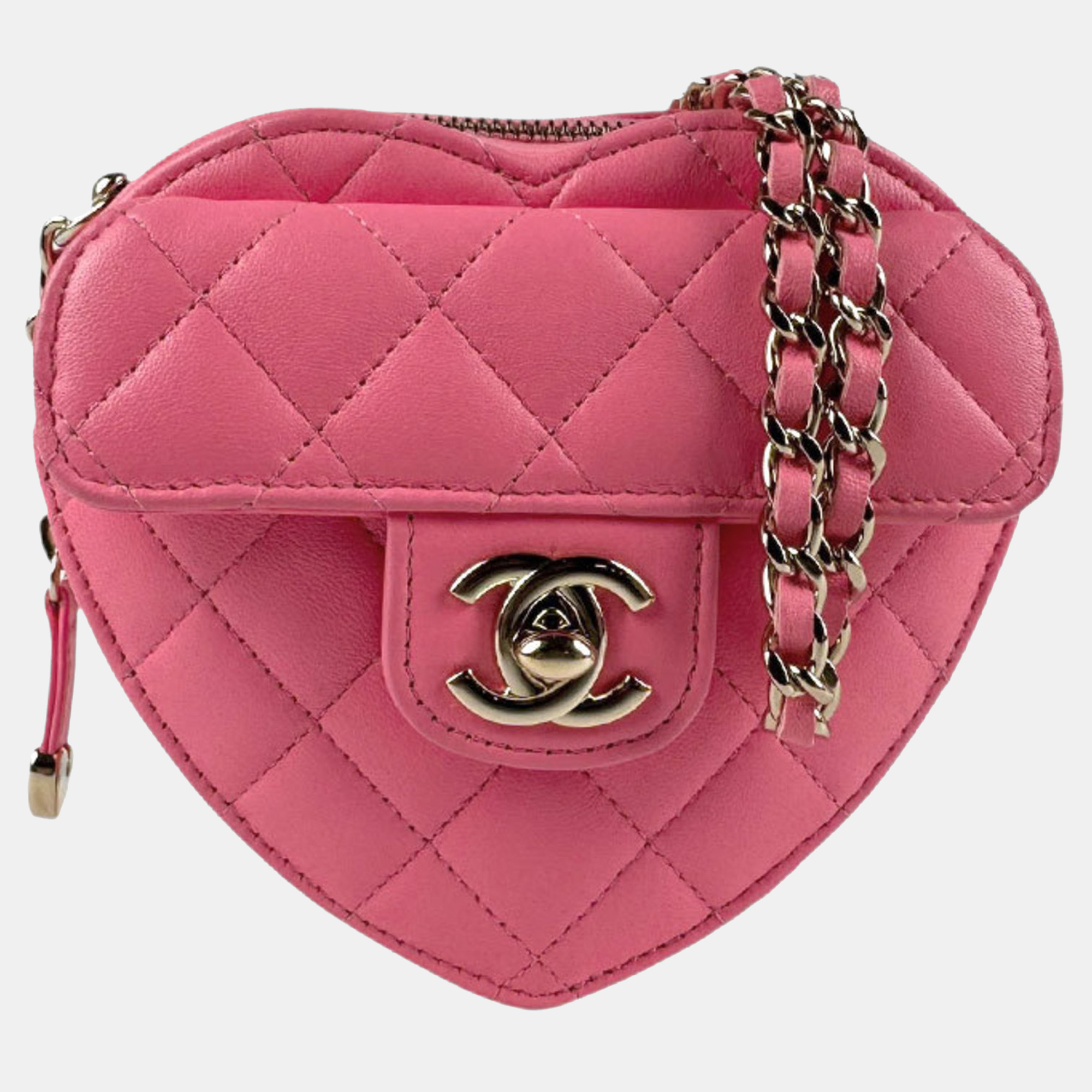 

Chanel Shoulder Bag Matelasse Heart Motif Leather Pink Gold