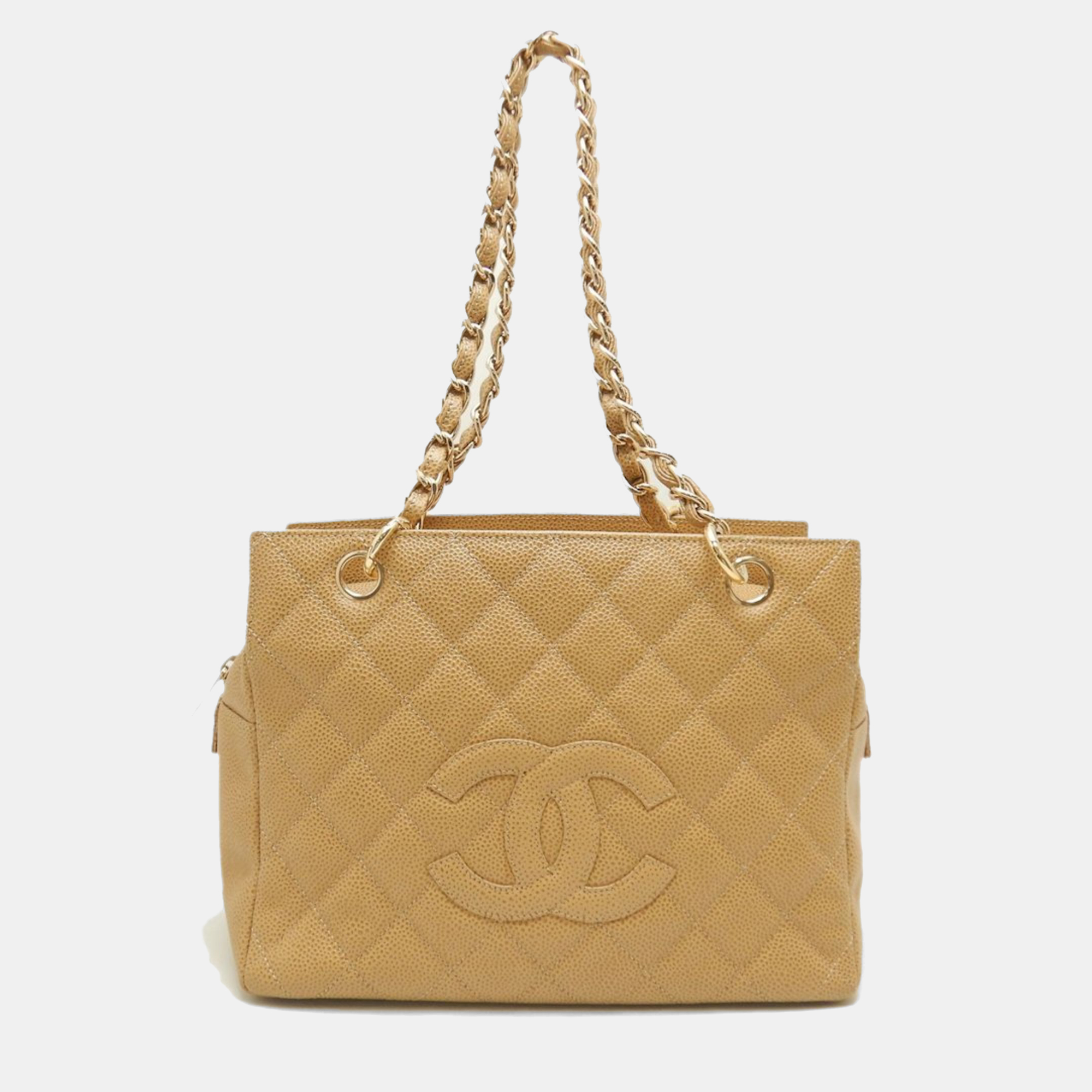 

Chanel Chain Tote Bag A18004 Caviar Skin Camel, Beige